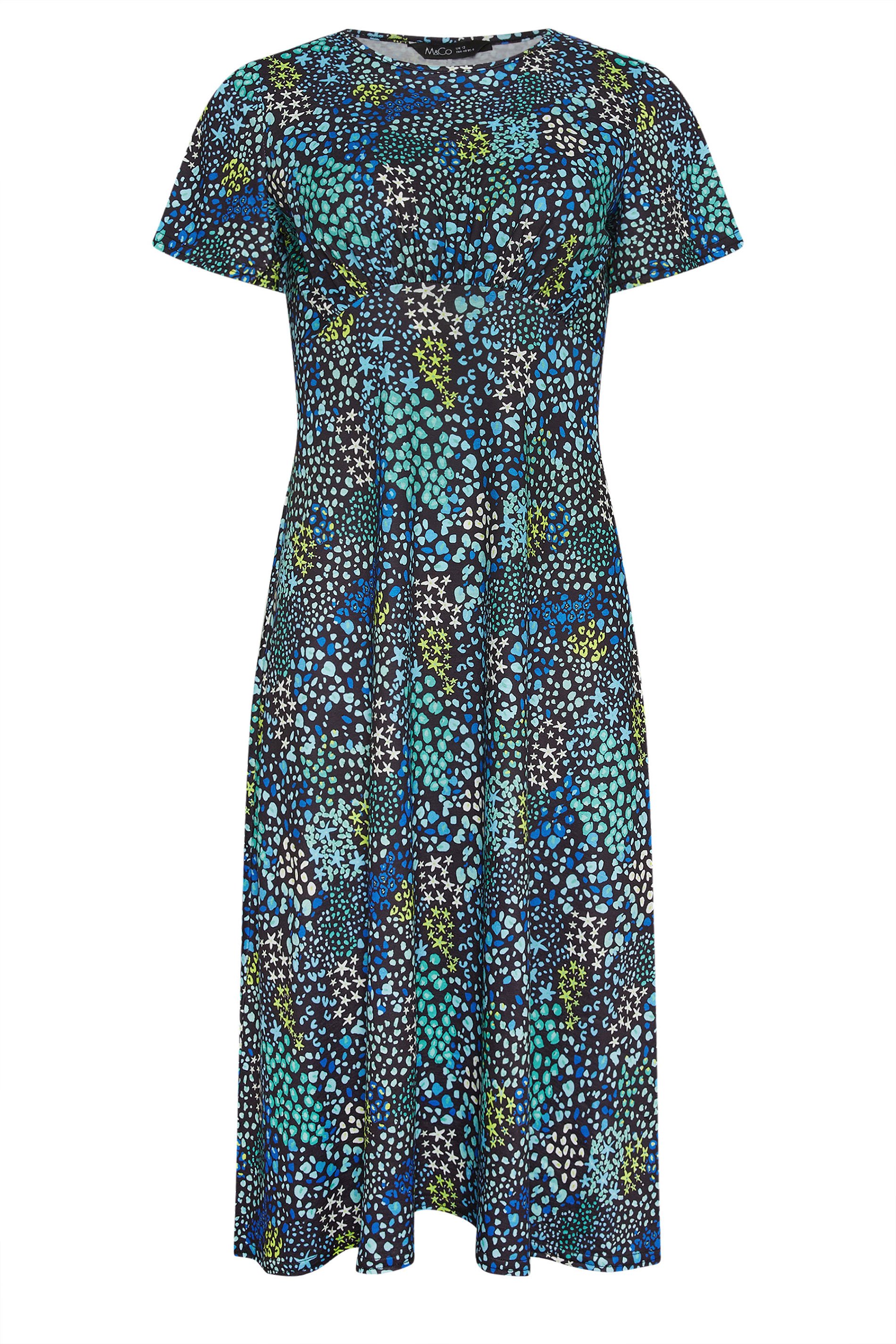 M&Co Blue Mixed Print Short Sleeve Midi Dress | M&Co 5