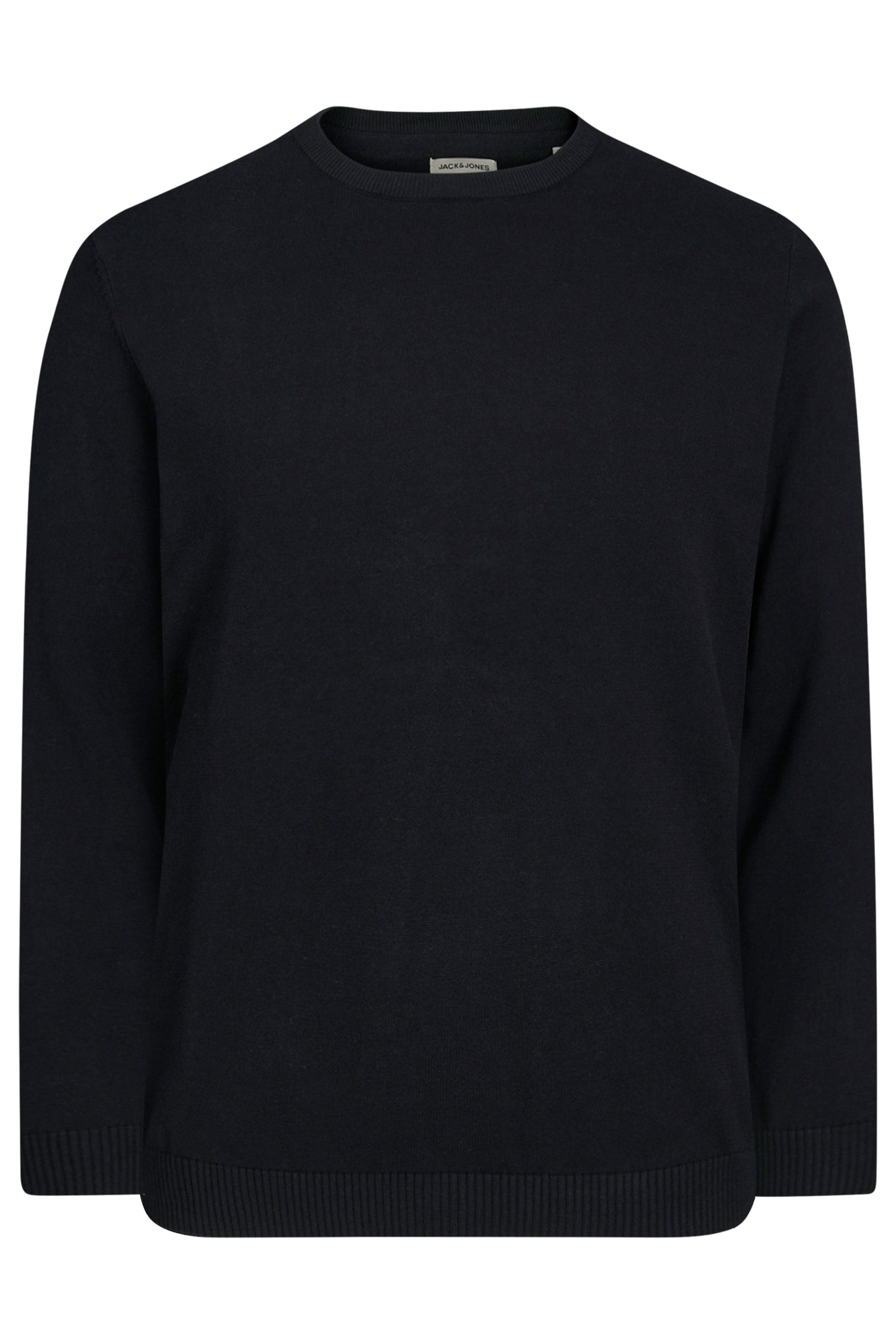 JACK & JONES Big & Tall Black Crew Neck Fine Knit Jumper | BadRhino 1