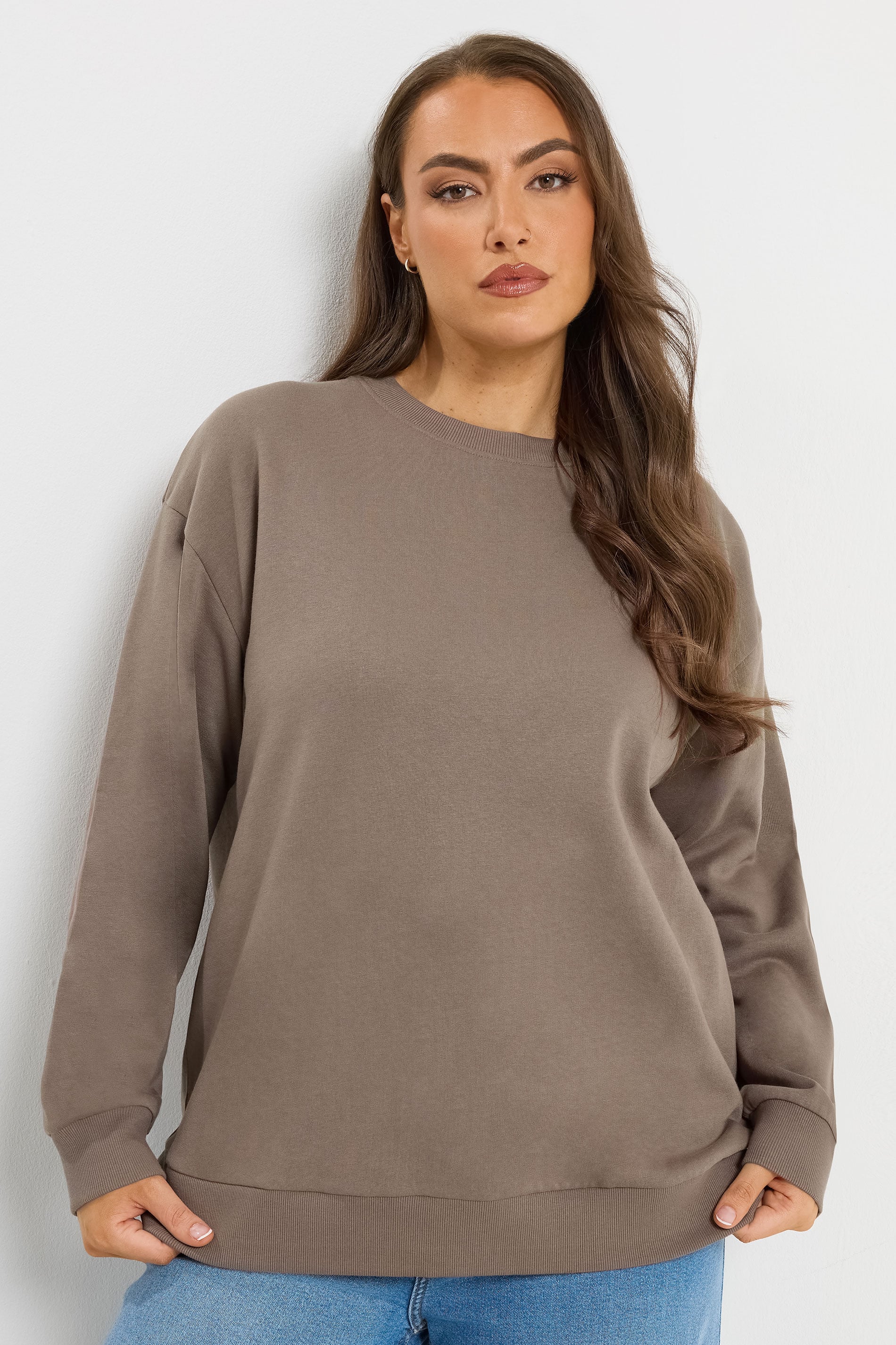 YOURSET Plus Size 2 PACK Chocolate Brown & Mocha Brown Sweatshirts | Yours Clothing 2
