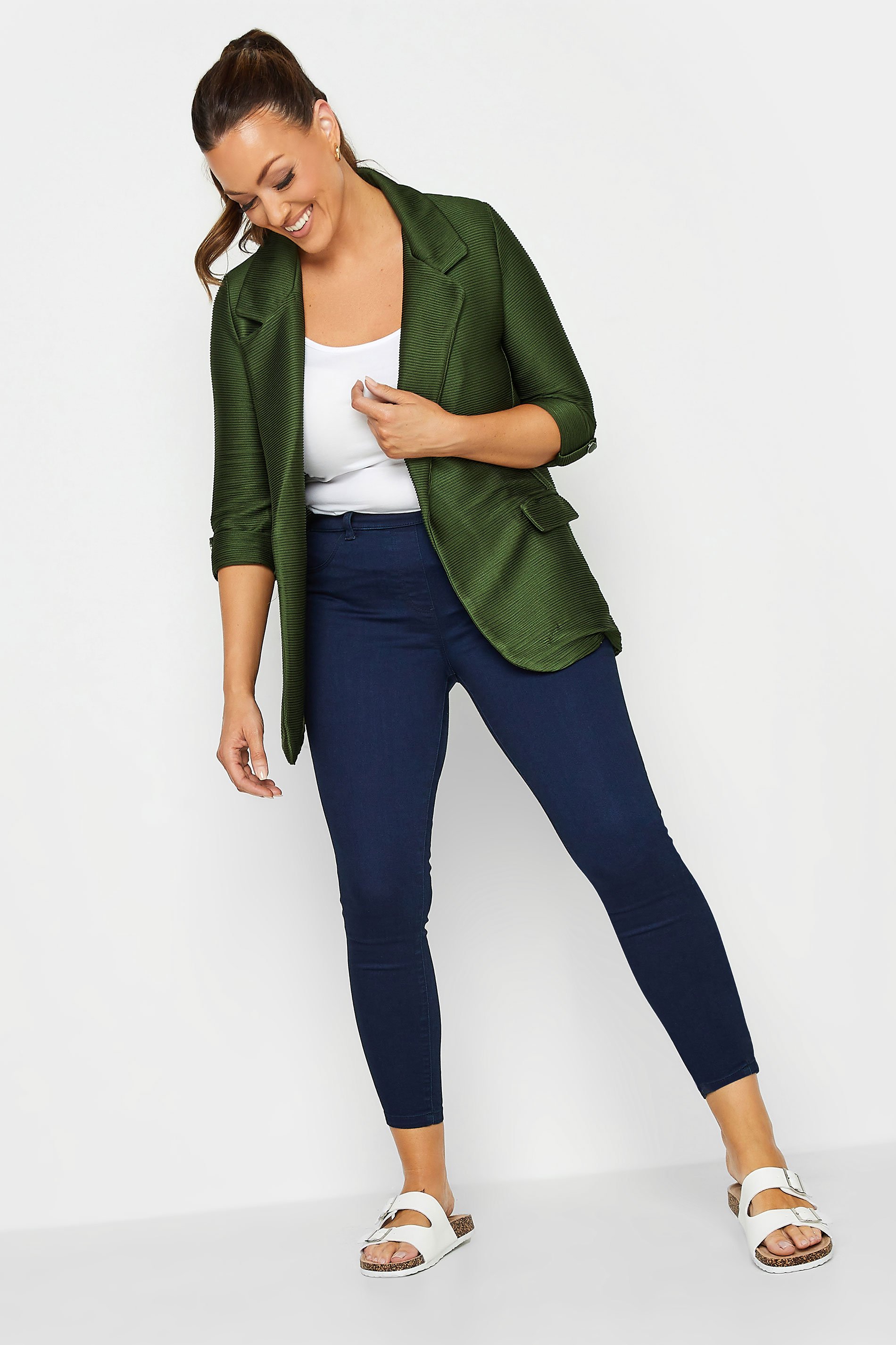M&Co Khaki Green Textured Blazer | M&Co 2