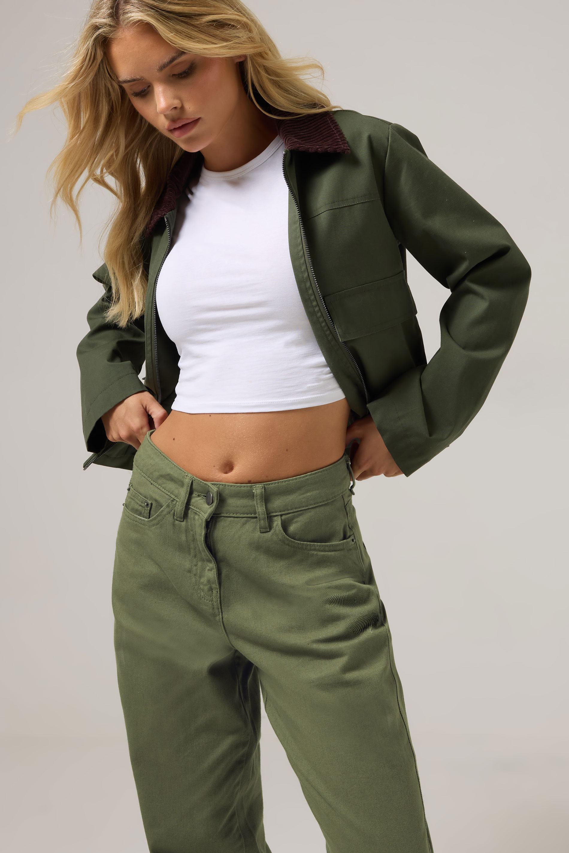 PixieGirl Petite Women's Green Non-Stretch Cotton Barrel Jeans | PixieGirl 2