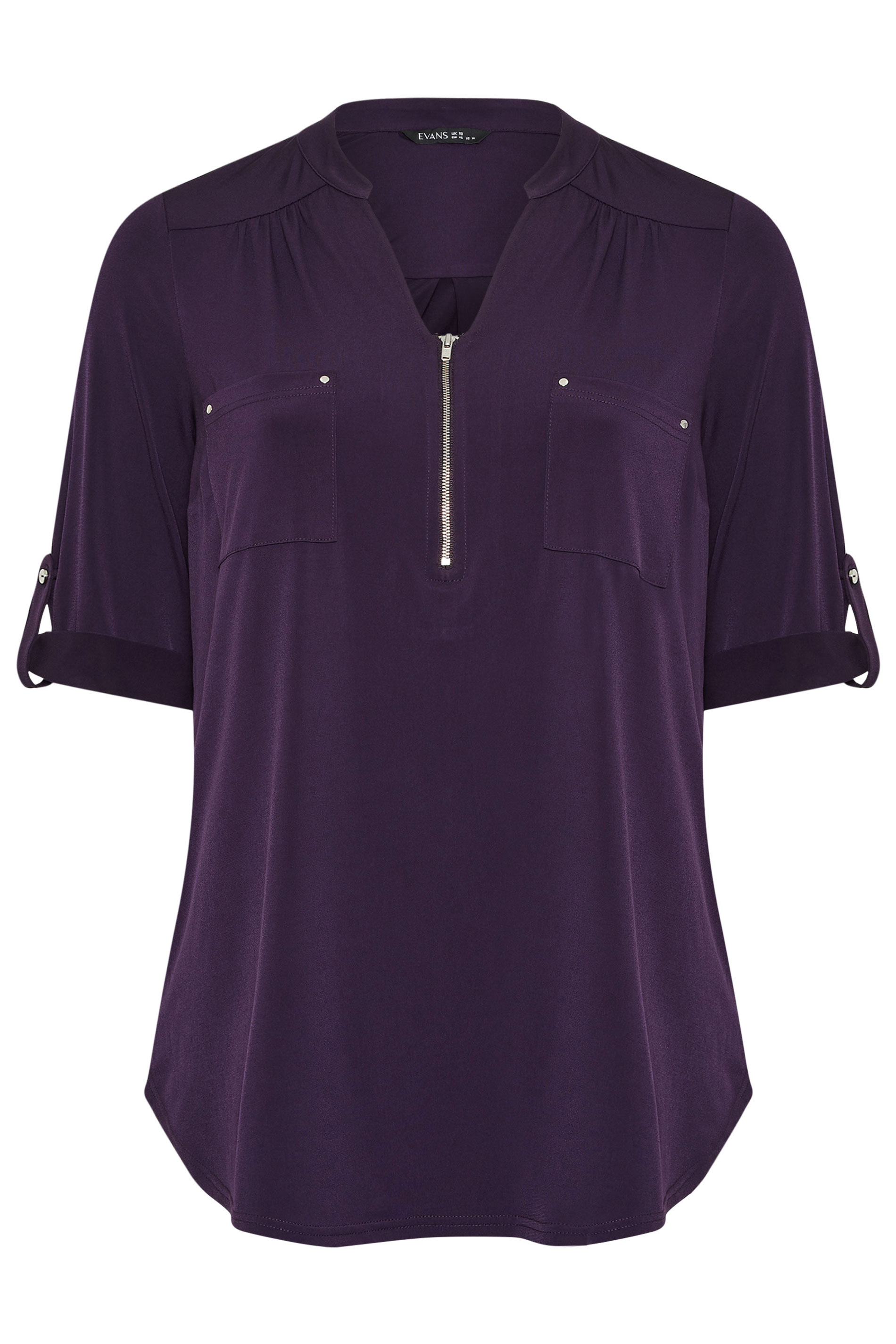 EVANS Plus Size Plum Purple Zip Front Jersey Blouse | Evans  5