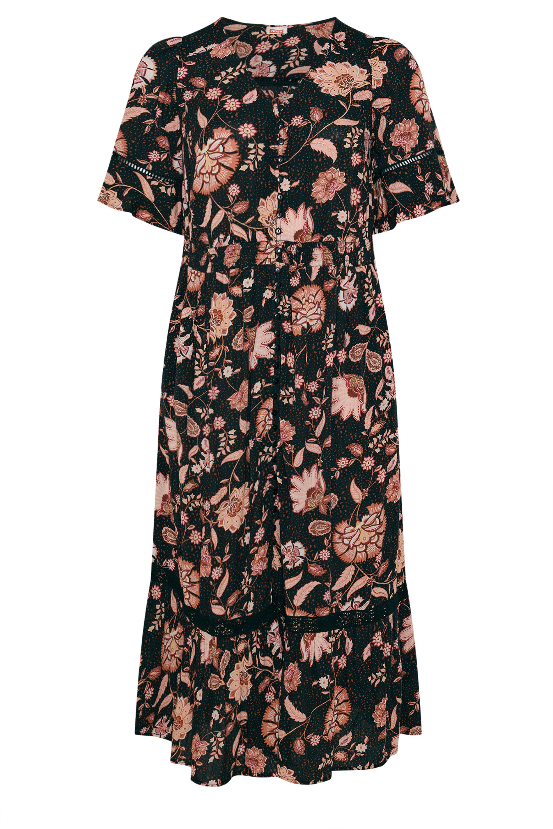 EVANS Plus Size Black Floral Crinkle Button Through Maxi Dress | Evans 6