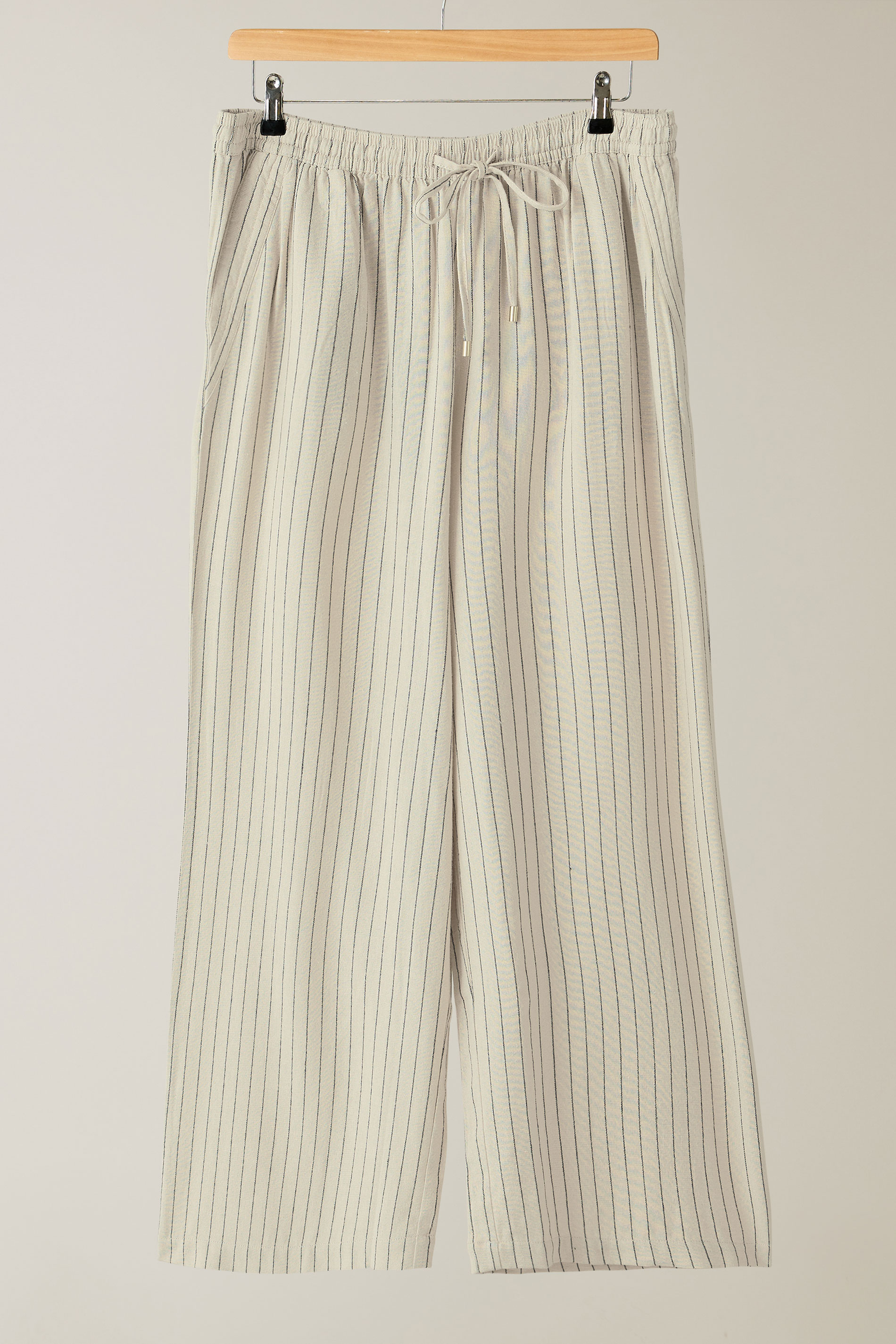 EVANS Plus Size Natural Brown Stripe Print Premium Linen Trousers | Evans 6