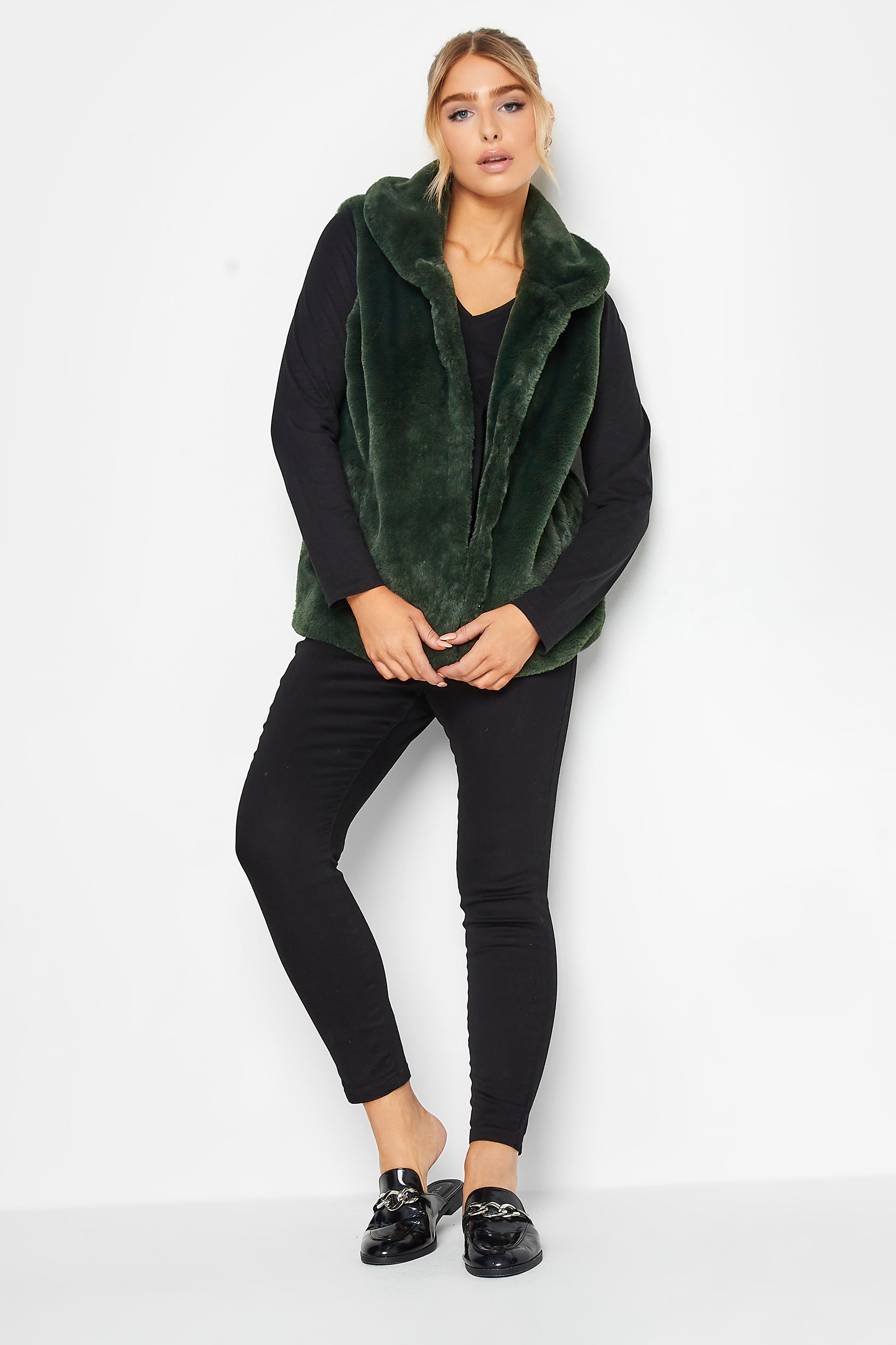 M&Co Dark Green Faux Fur Gilet | M&Co 3