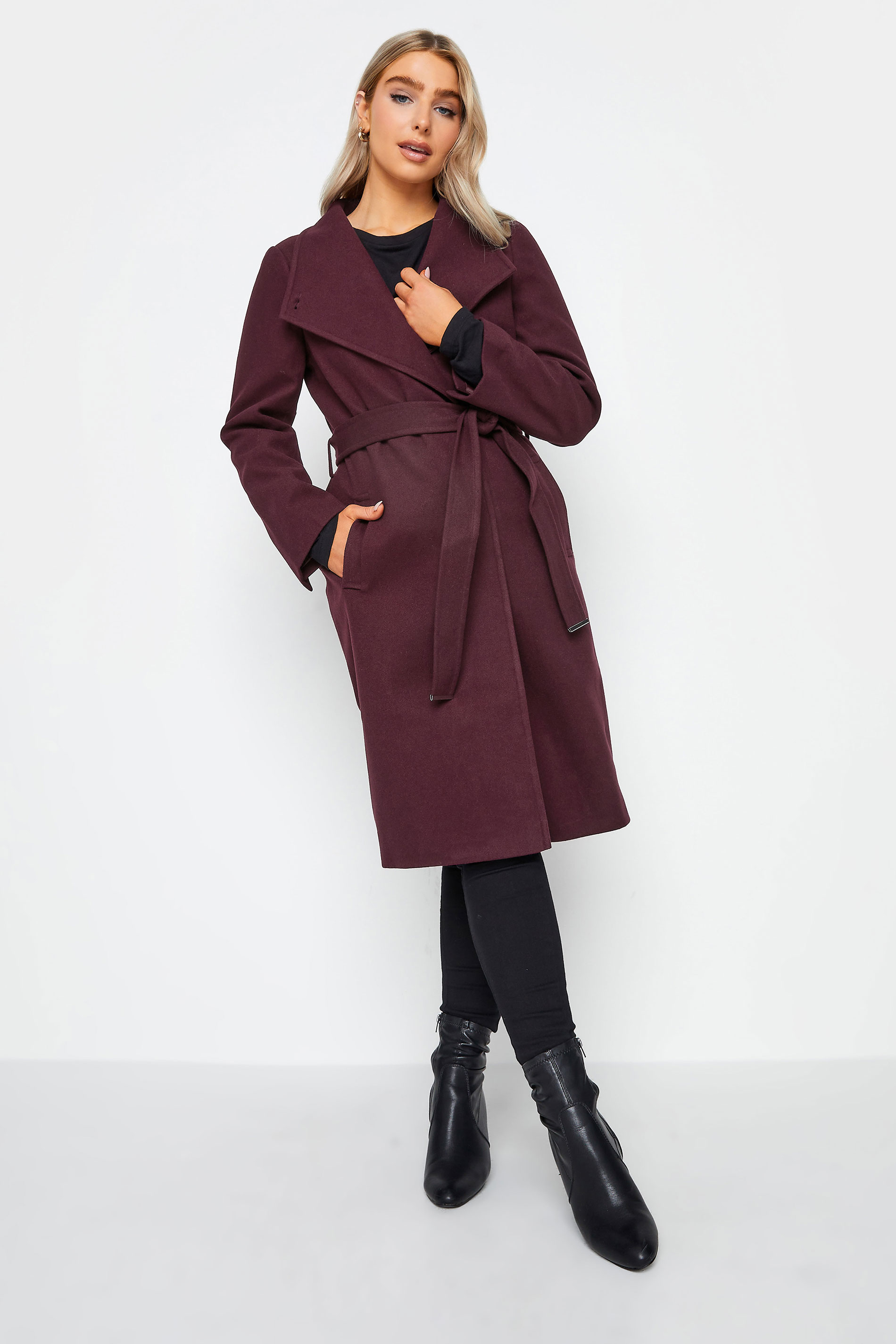 M&Co Wine Red Belted Formal Coat | M&Co 1