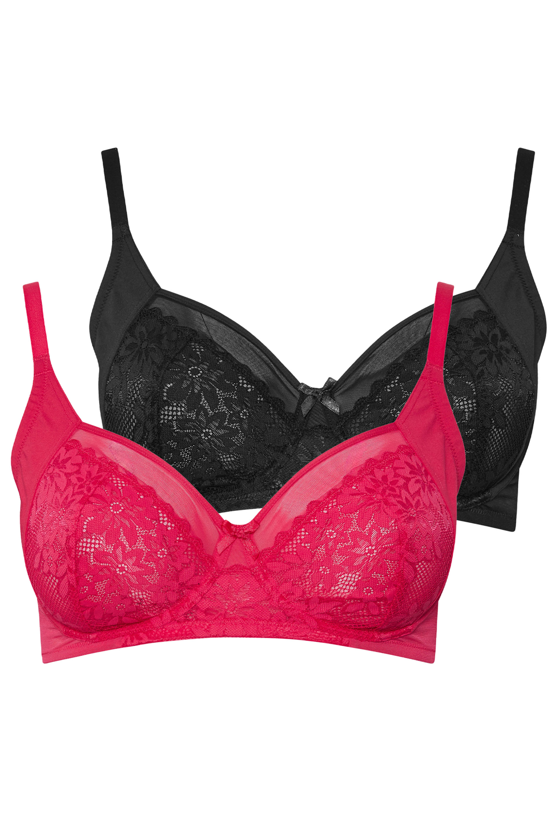 YOURSET 2 PACK Plus Size Pink & Black Lace Mesh Underwired Bras | Yours Clothing 8