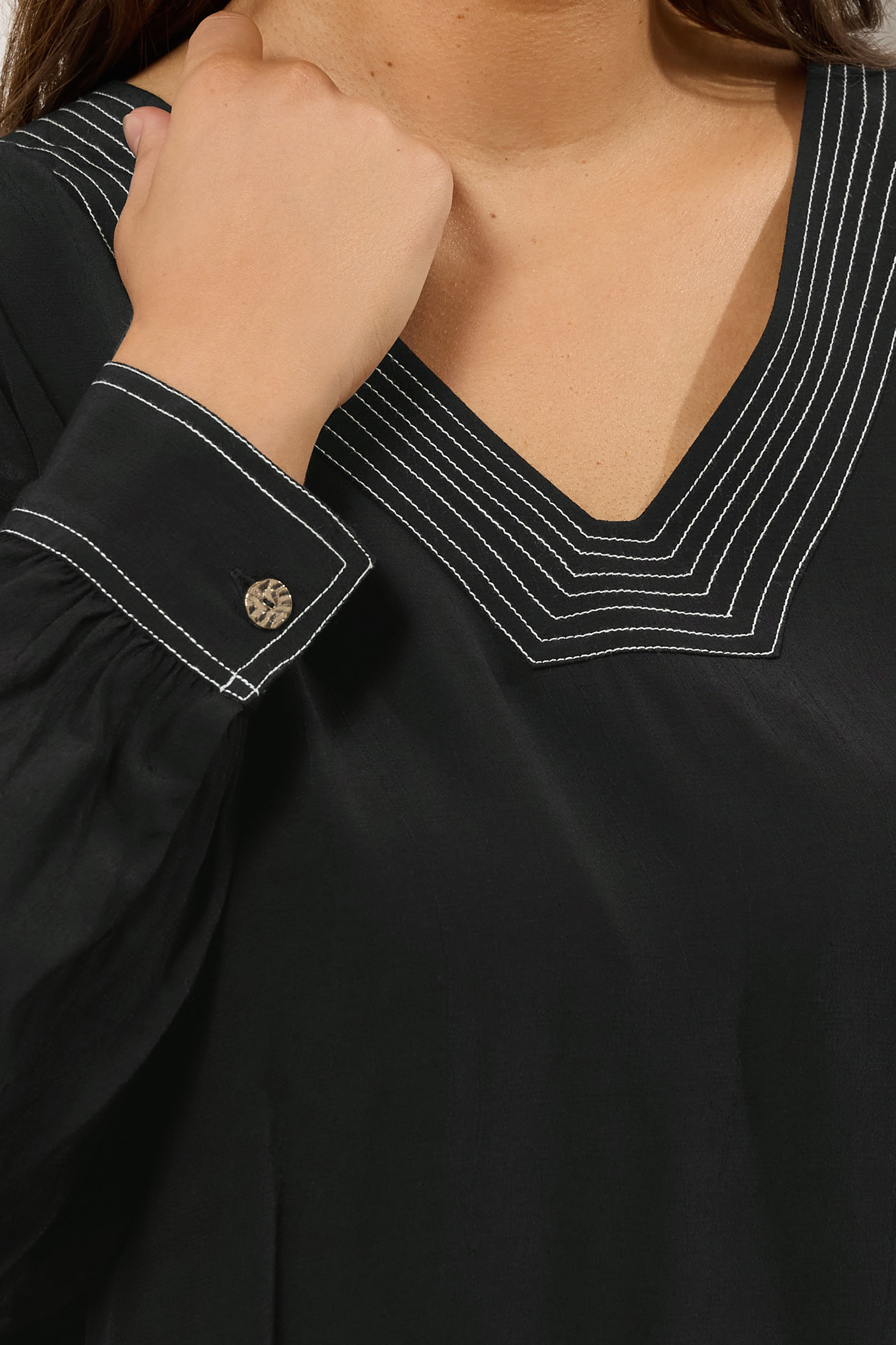 EVANS Plus Size Black Stitch Detail Blouse | Evans 6