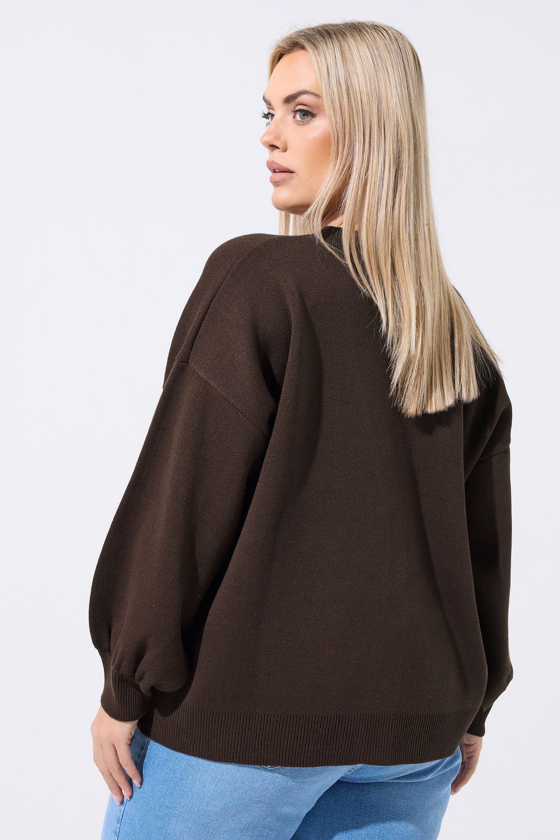 LIMITED COLLECTION Plus Size Chocolate Brown Balloon Sleeve Cardigan | Yours Clothing 2
