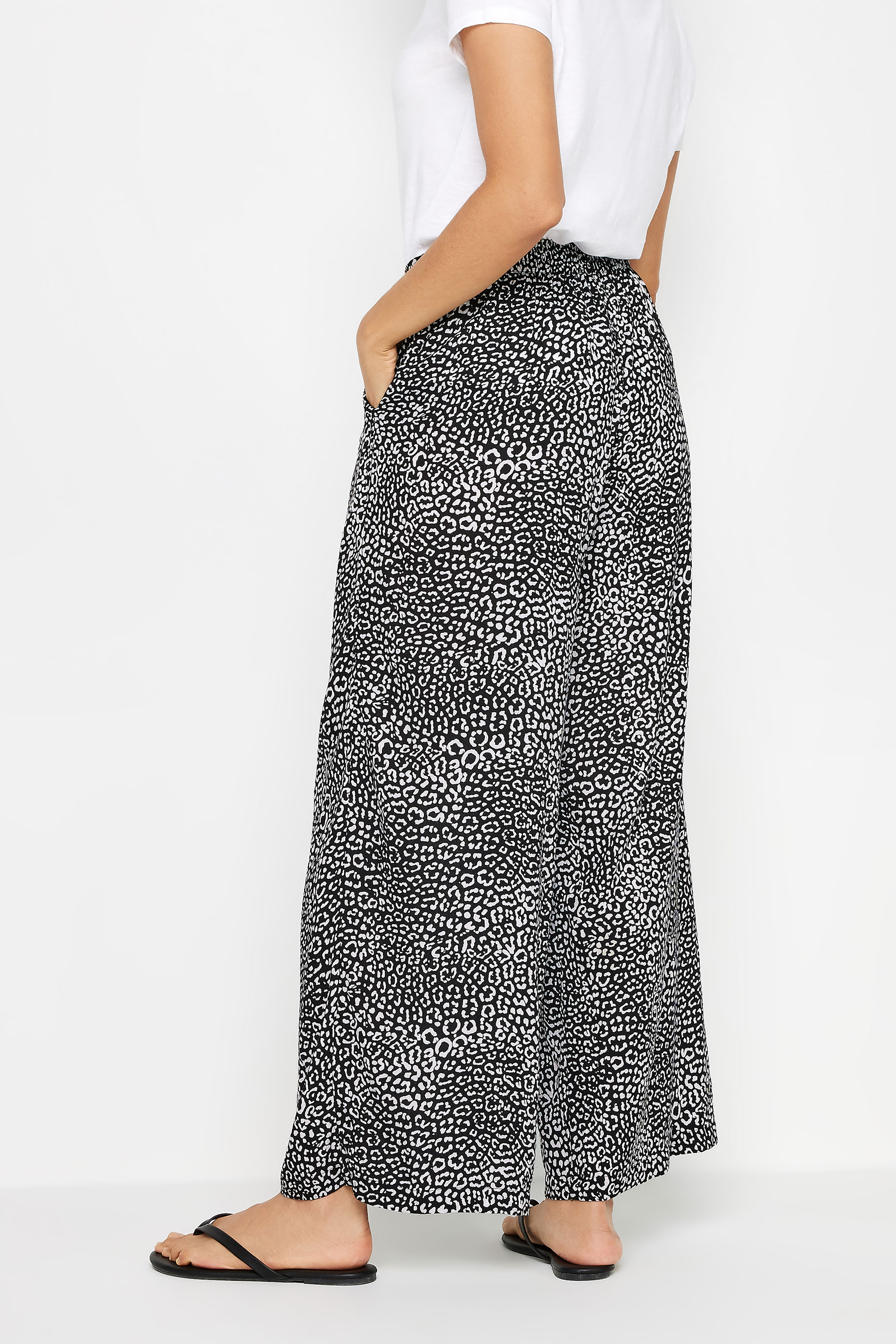 M&Co Black Leopard Animal Print Tassel Detail Wide Leg Trousers | M&Co 3