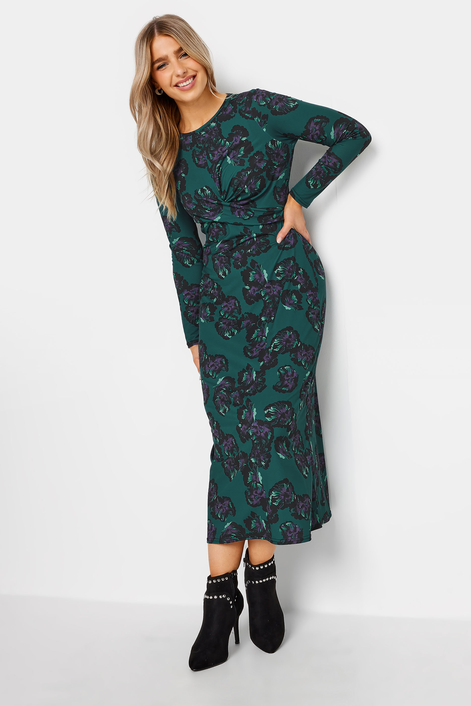 M&Co Dark Green Floral Twist Midaxi Dress | M&Co  3