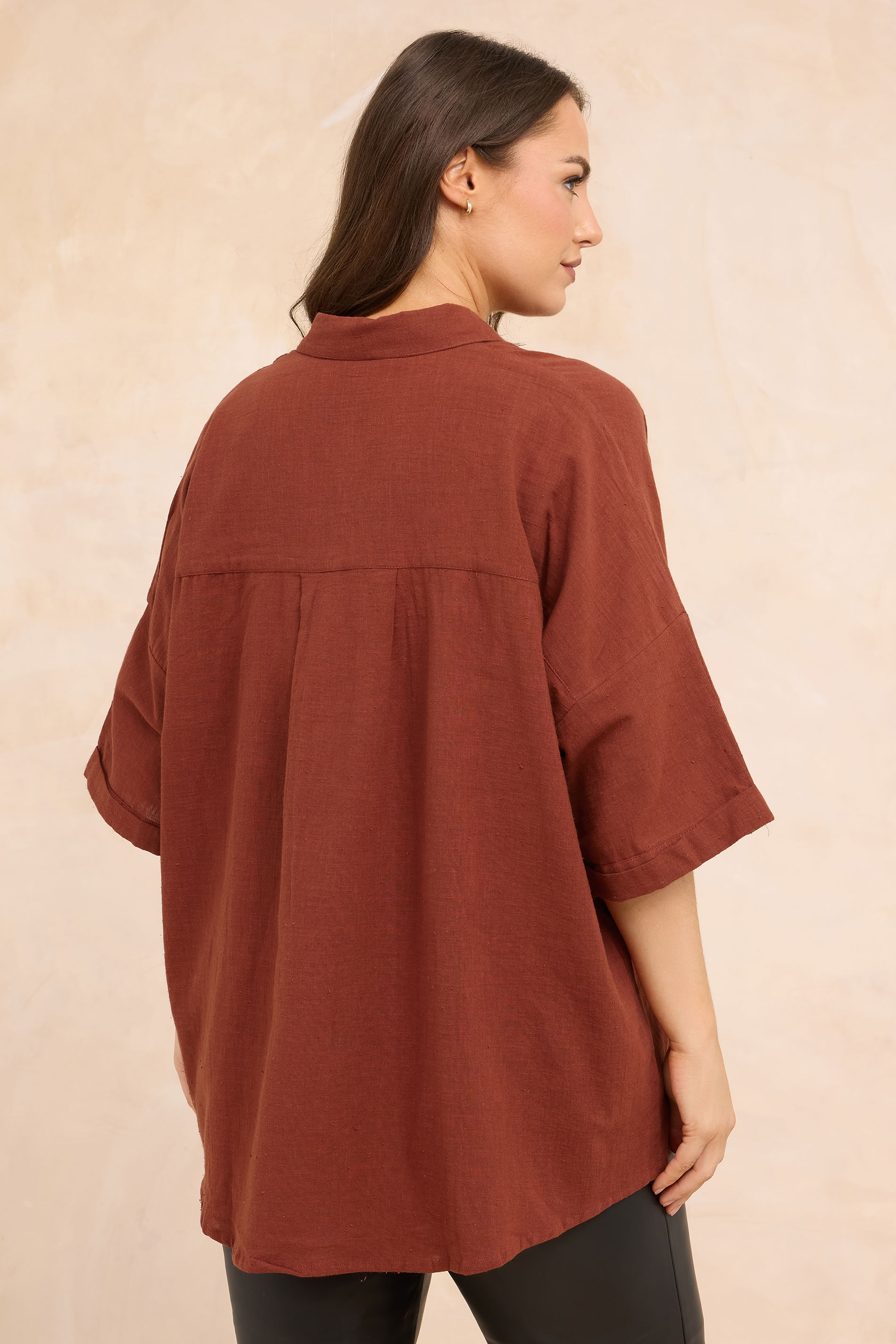 EVANS Plus Size Rust Orange Short Sleeve Cotton Shirt | Evans 2