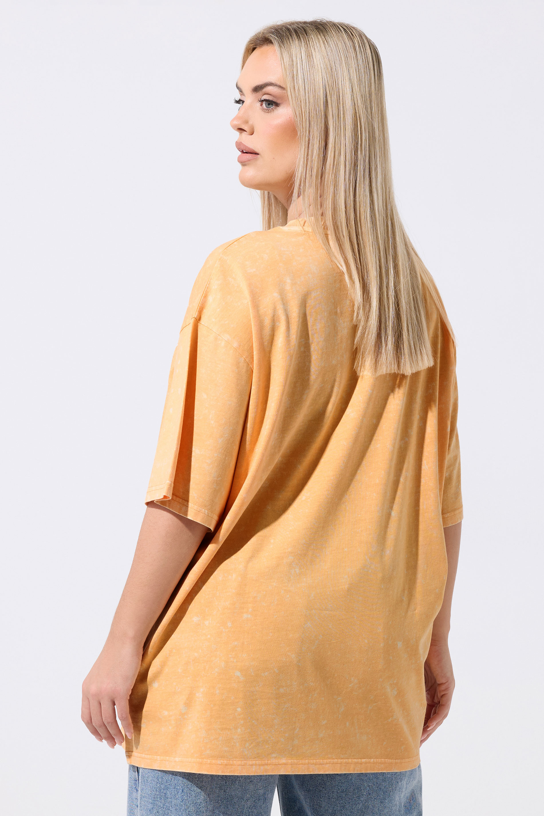 LIMITED COLLECTION Plus Size Orange Longline 'Sun Drenched' Acid Wash T-Shirt | Yours Clothing 2