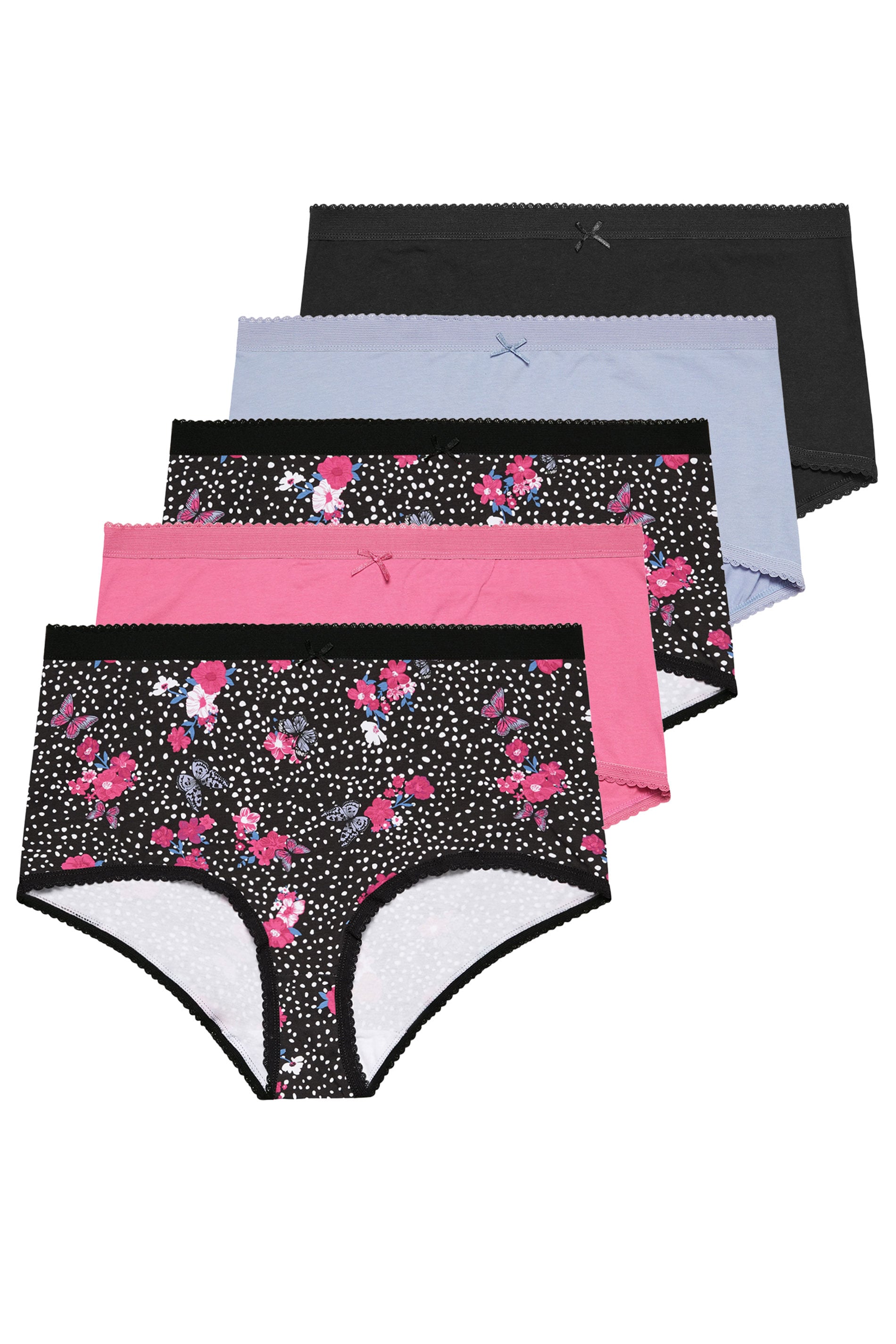 YOURS Plus Size 5 PACK Black Floral Print Full Briefs | Yours Clothing 3