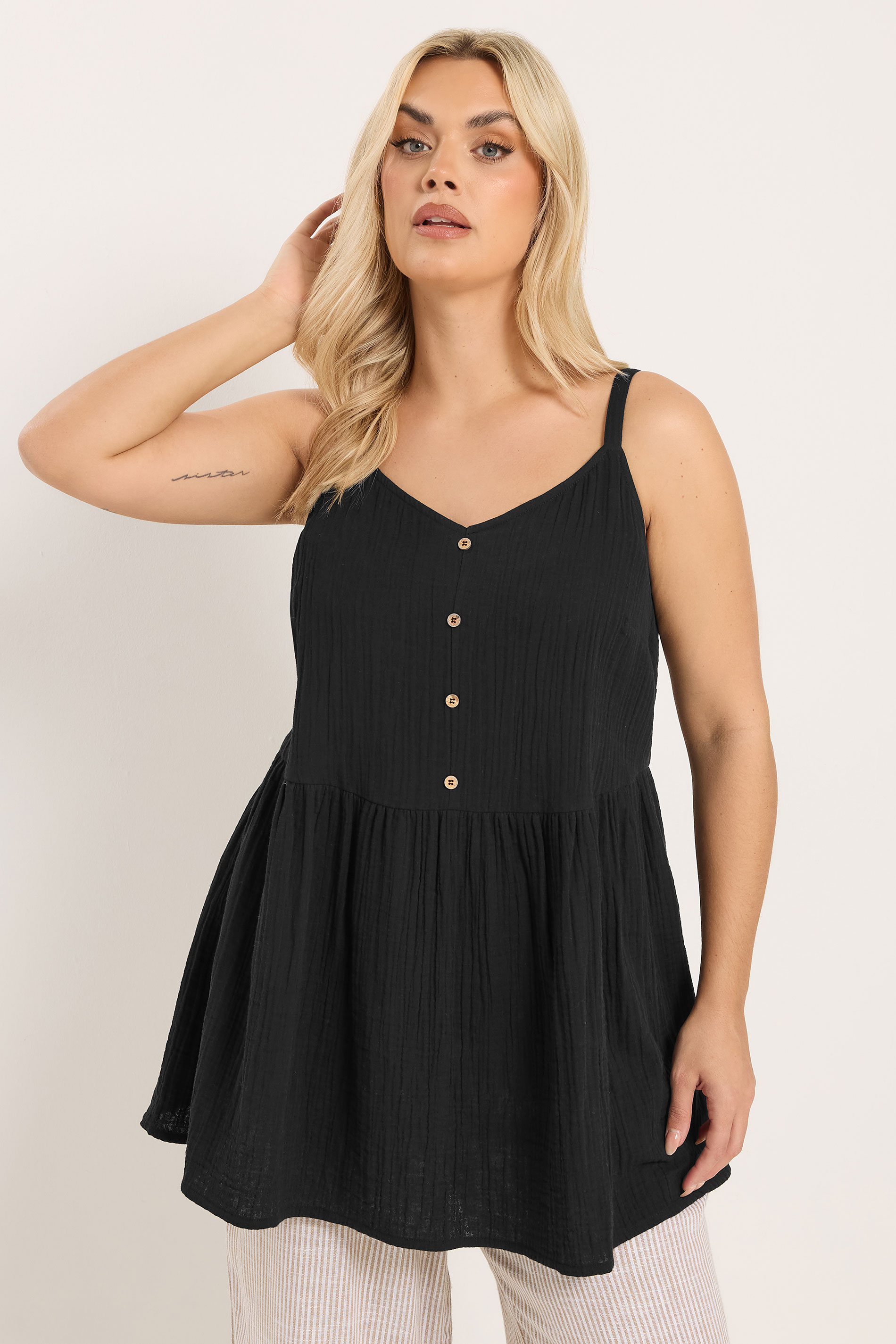 YOURS Plus Size Black Cheesecloth Sleeveless Top | Yours Clothing 3