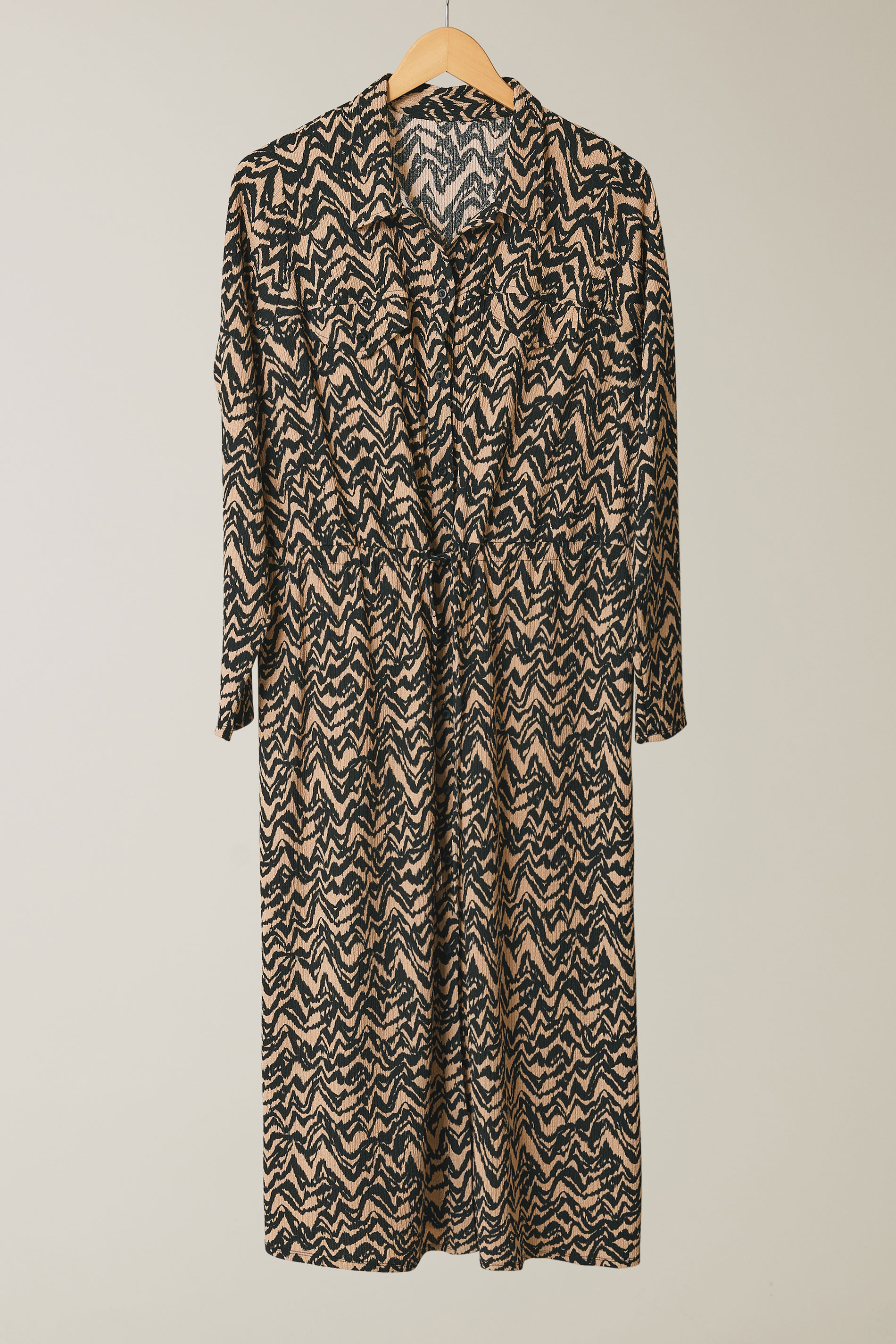 EVANS Plus Size Natural Brown Abstract Print Crepe Midi Shirt Dress | Evans 5