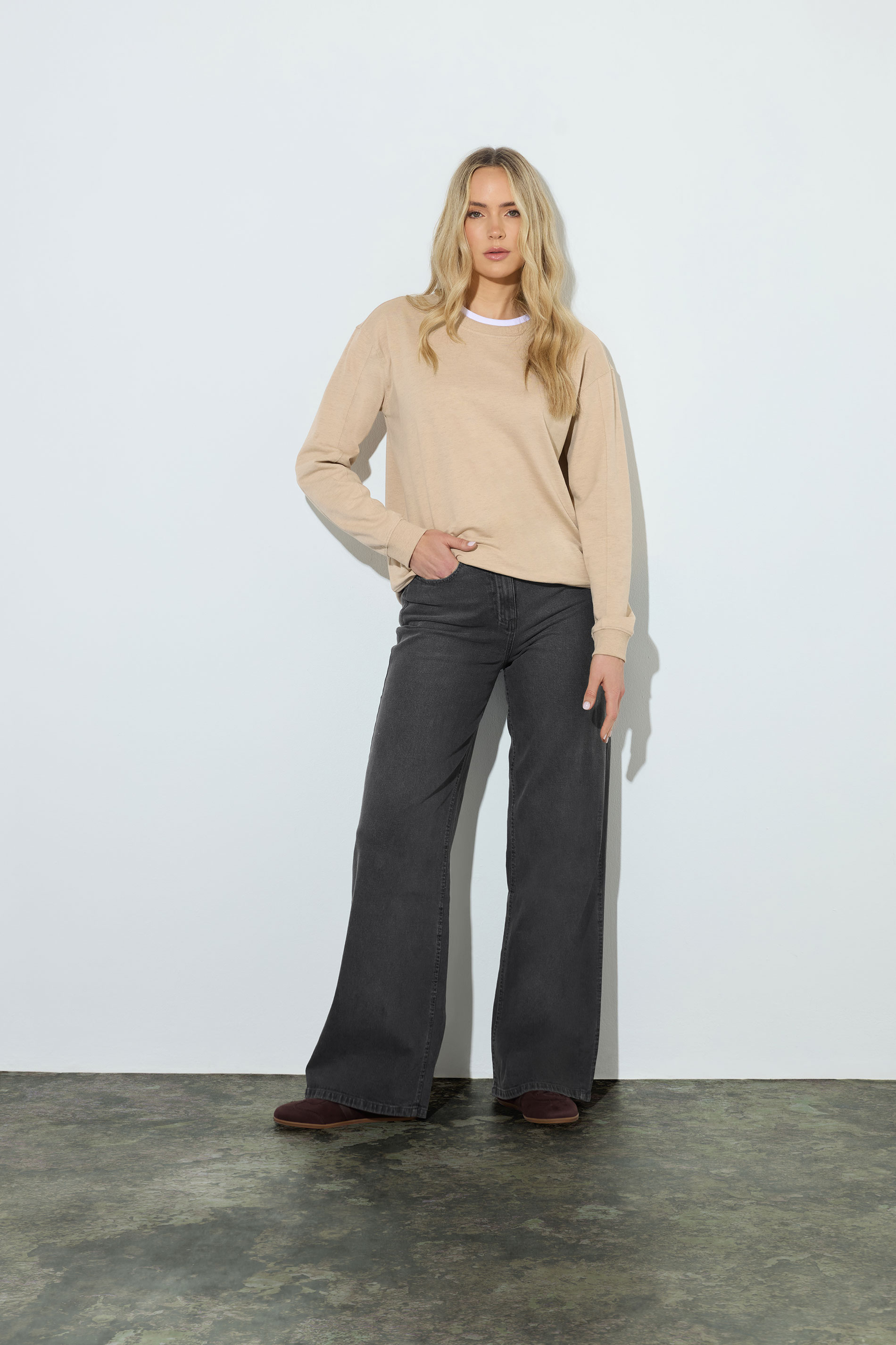 LTS Tall Women's Natural Brown & White Cotton Layered Top | Long Tall Sally 3