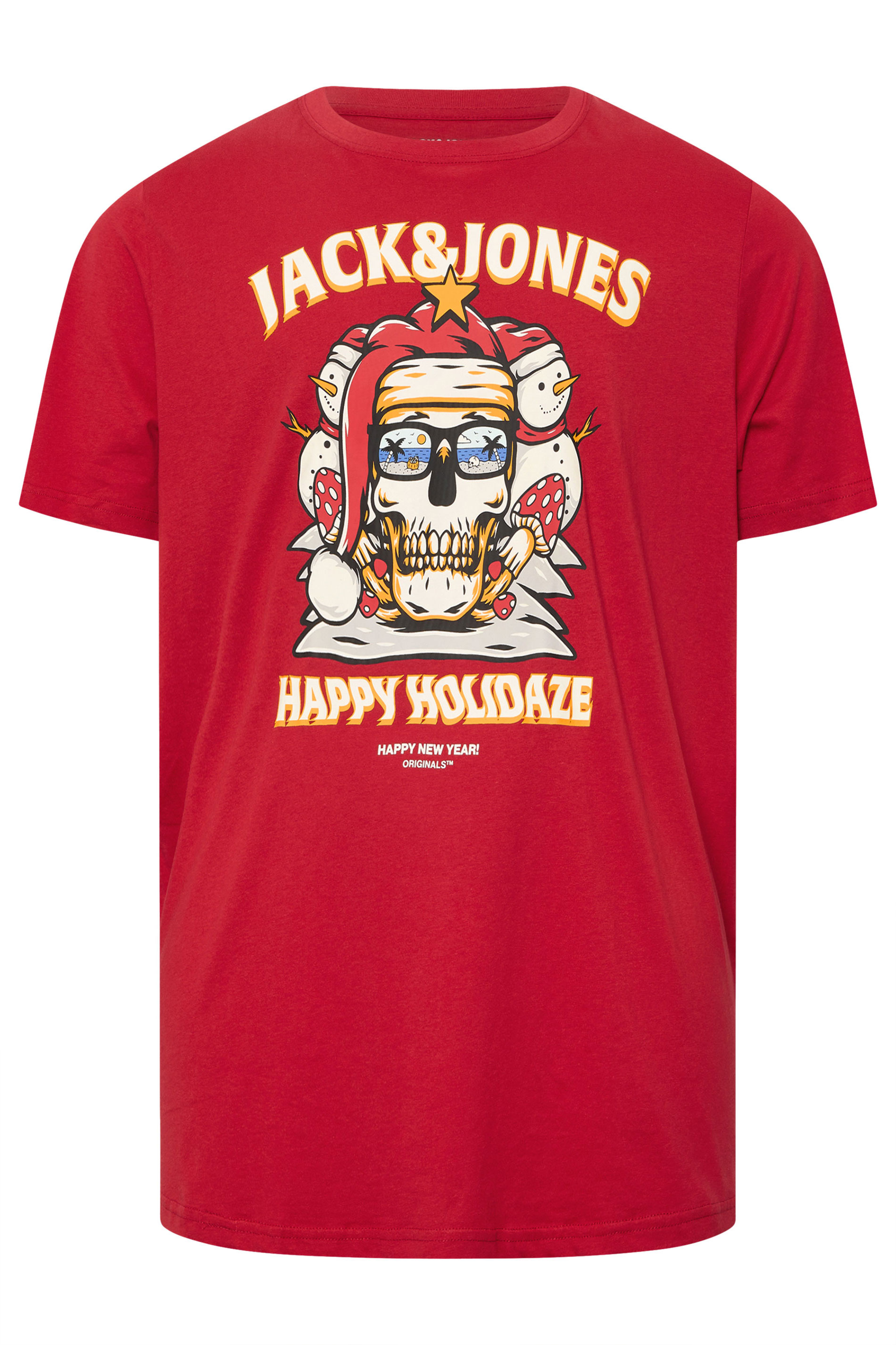 JACK & JONES Big & Tall Red 'Happy Holidaze' Print T-Shirt | BadRhino 2