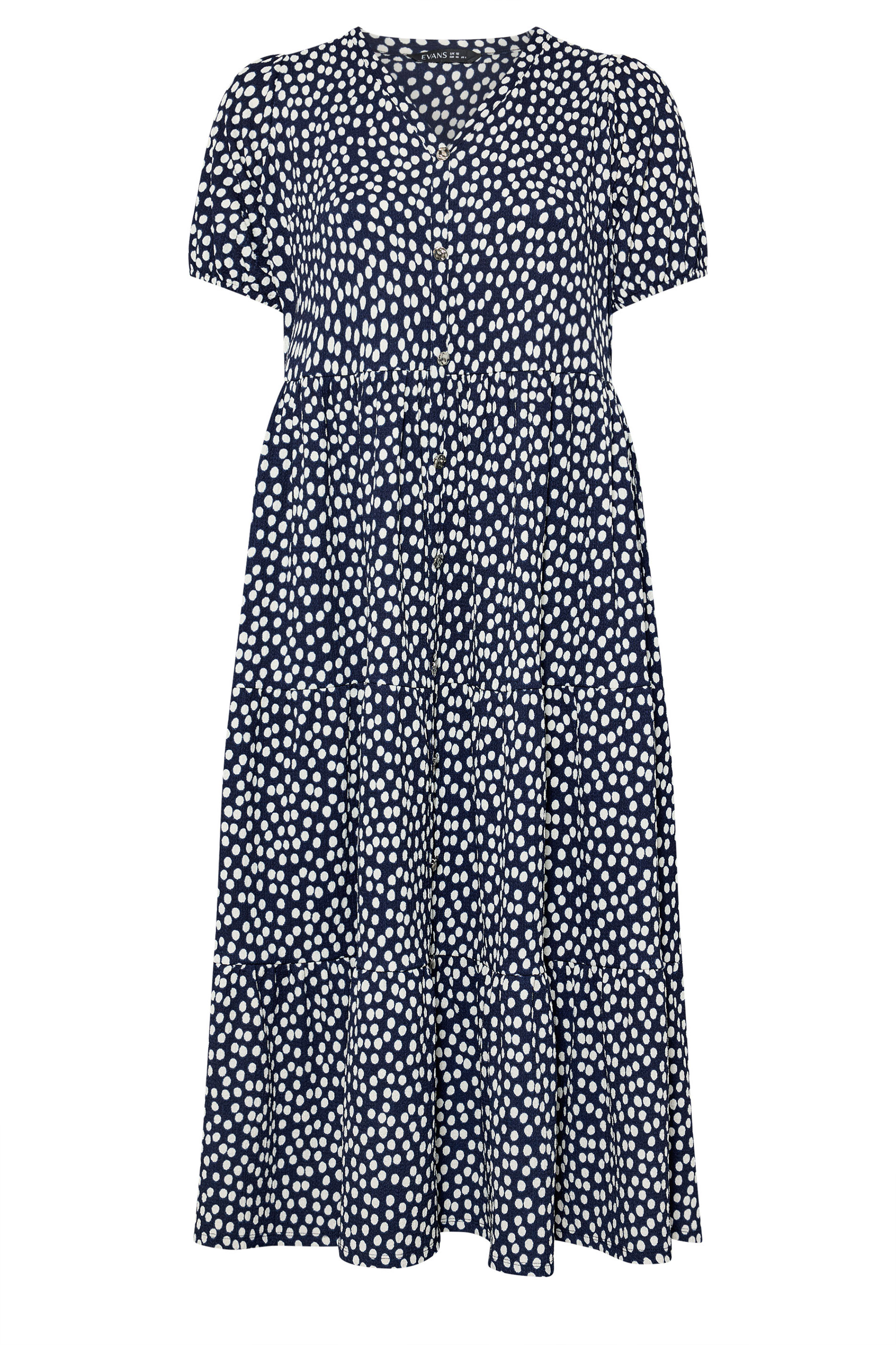 EVANS Plus Size Navy Blue Spot Print Tiered Maxi Dress | Evans 5
