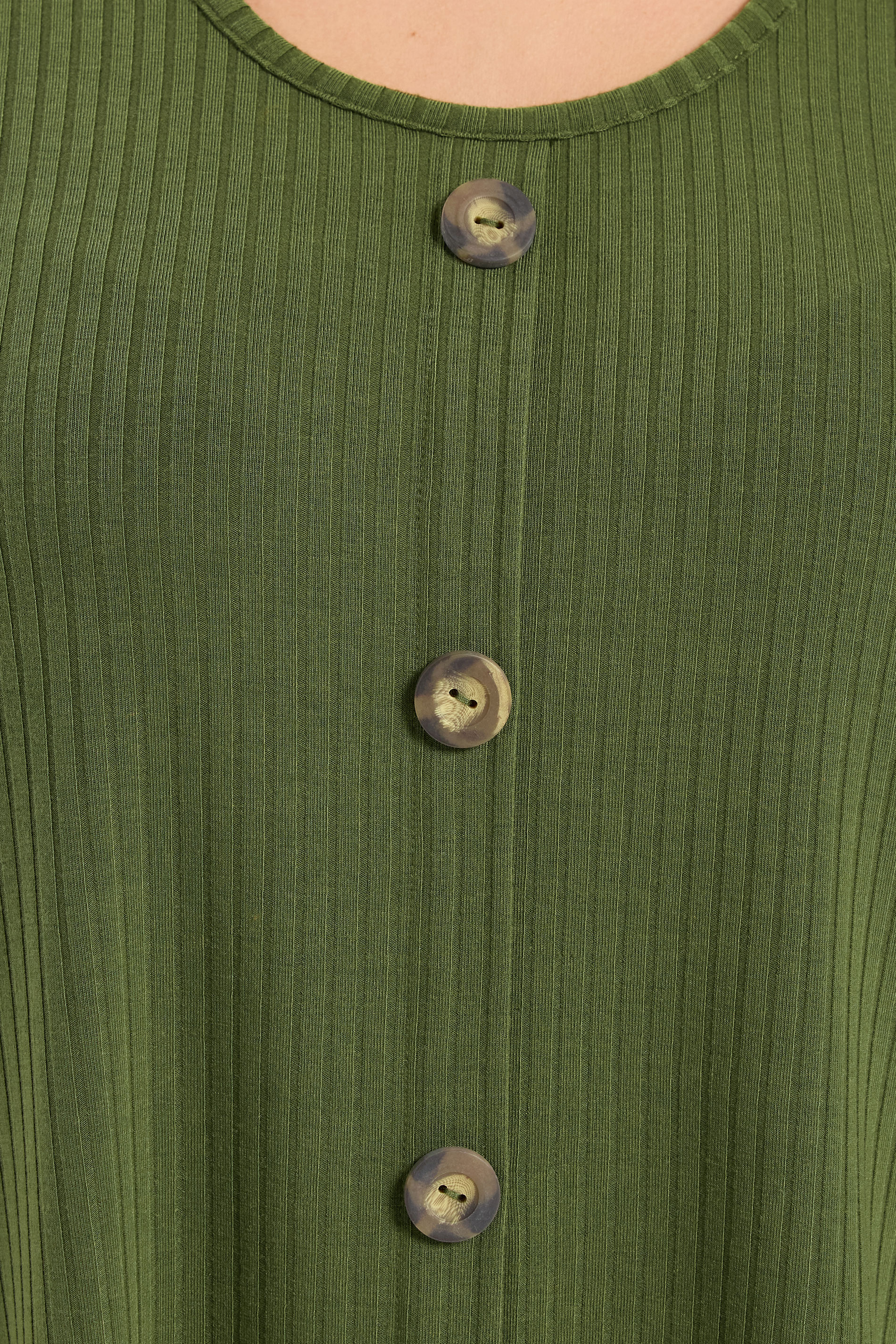 YOURS Plus Size Khaki Green Button Front Ribbed Swing Top | Yours Clothing 4
