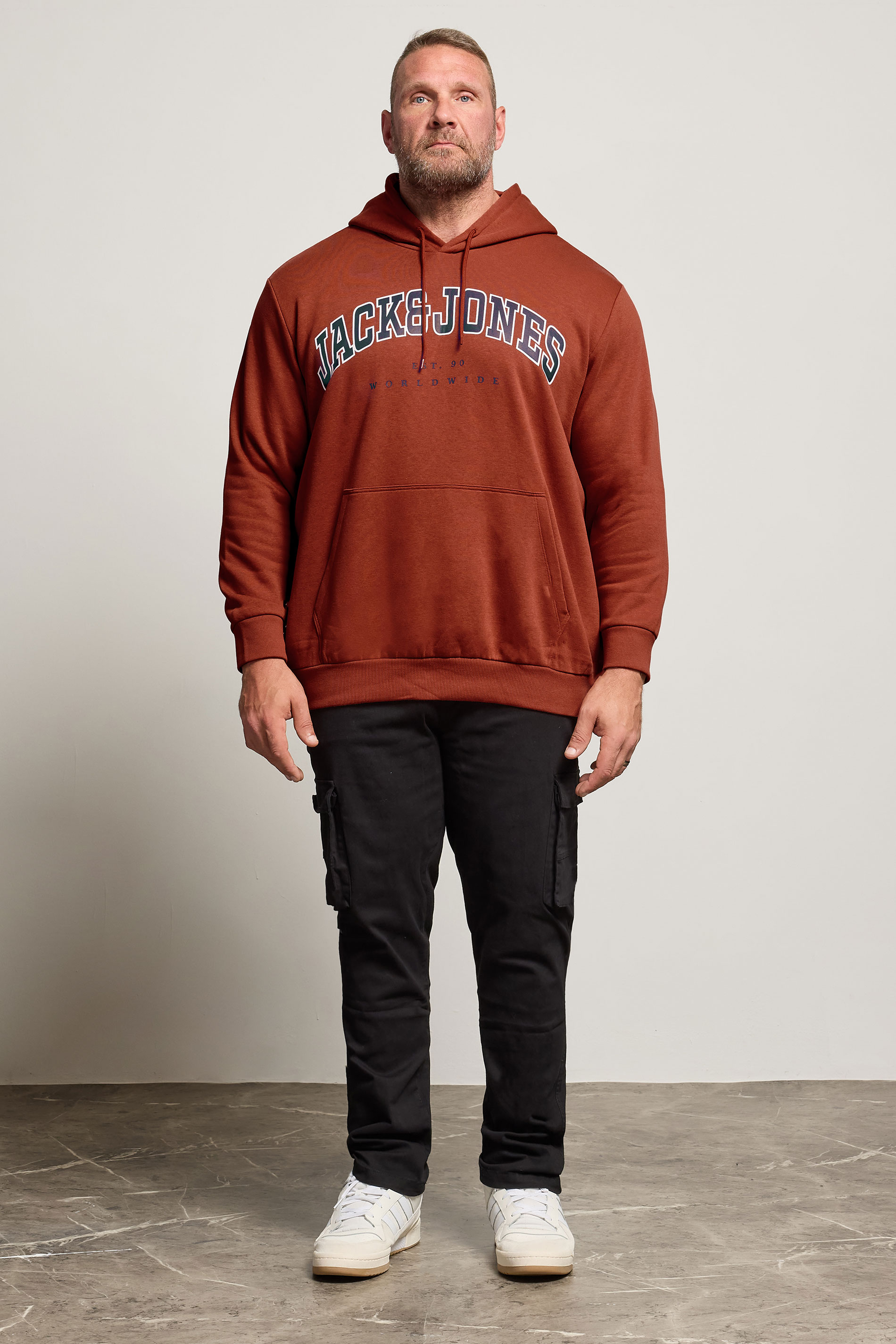 JACK & JONES Big & Tall Henna Red Varsity Hoodie | BadRhino 1