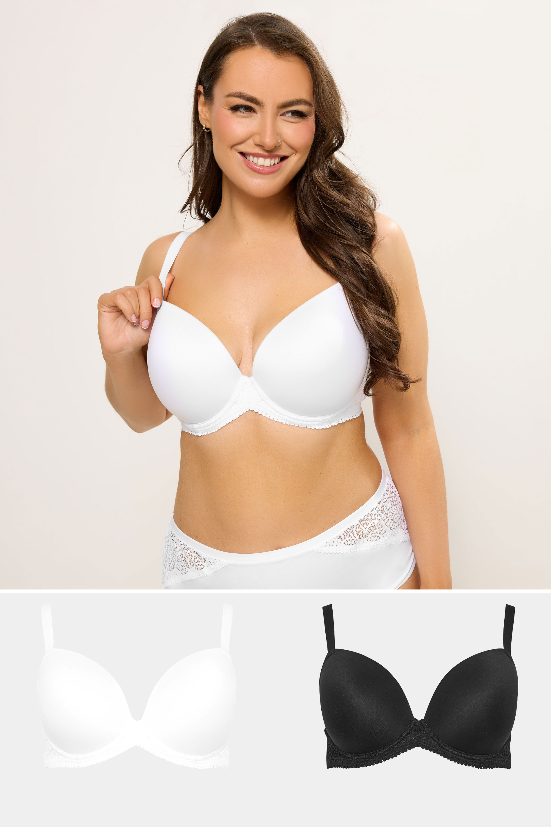 YOURSET 2 PACK Plus Size White & Black Soft Touch Moulded Underwired T-Shirt Bras | Yours Clothing 1