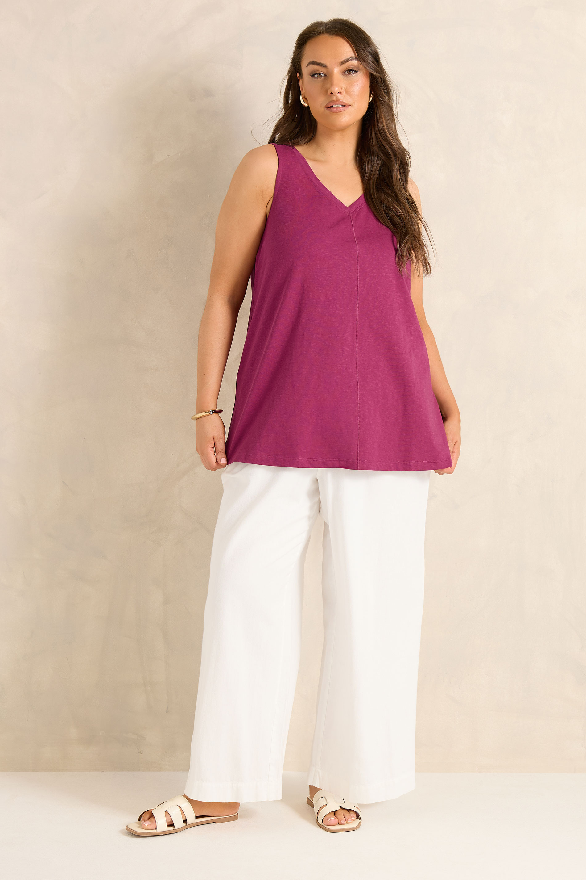 EVANS Plus Size Berry Red Premium Cotton Vest Top | Evans 1
