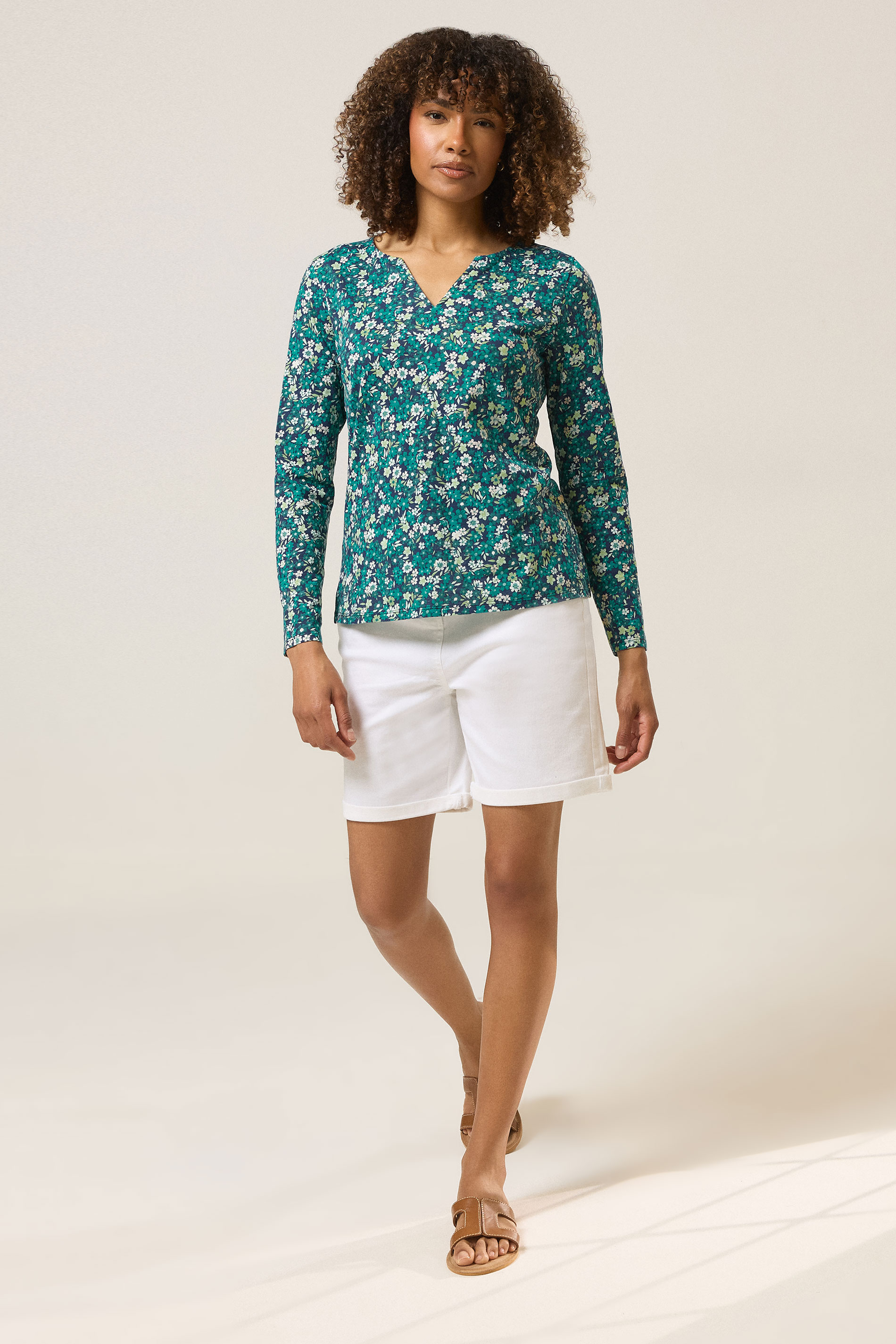 M&Co 2 Pack Light Green & Floral Print Cotton Notch Neck T-Shirts | M&Co 2