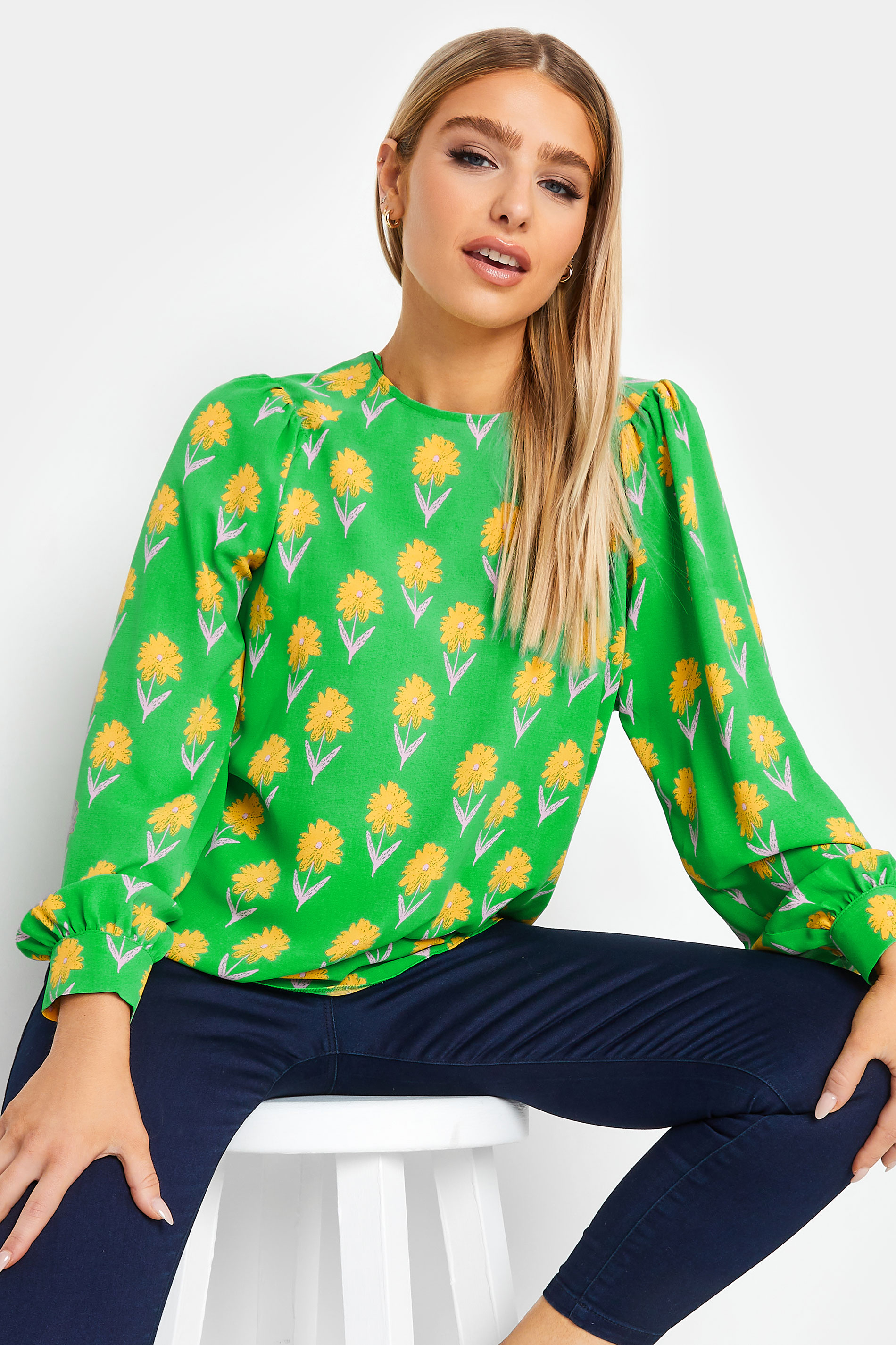 M&Co Green Floral Print Long Sleeve Blouse | M&Co 1