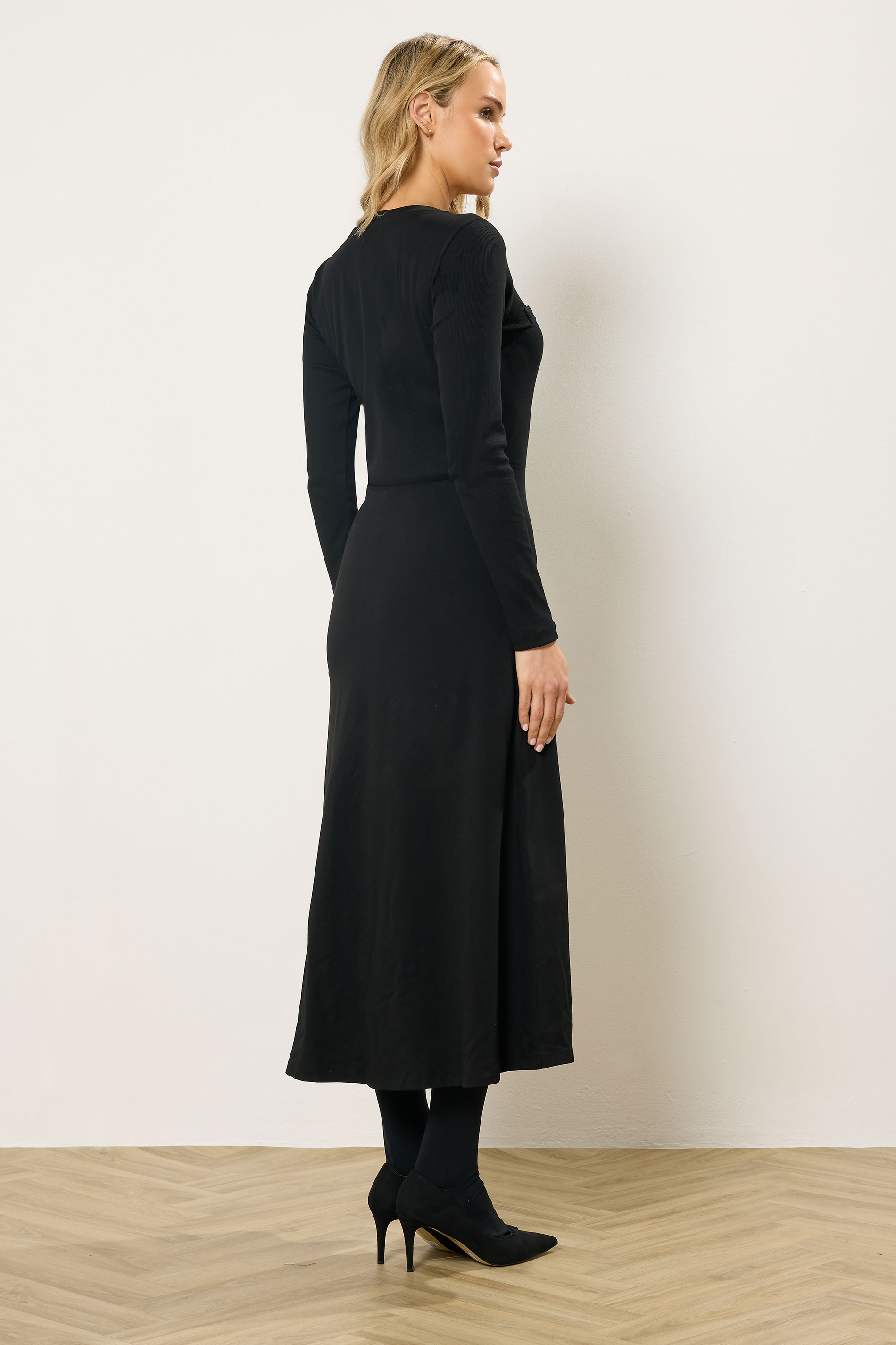 LTS Tall Black Button Detail A-Line Midaxi Dress | Long Tall Sally  2