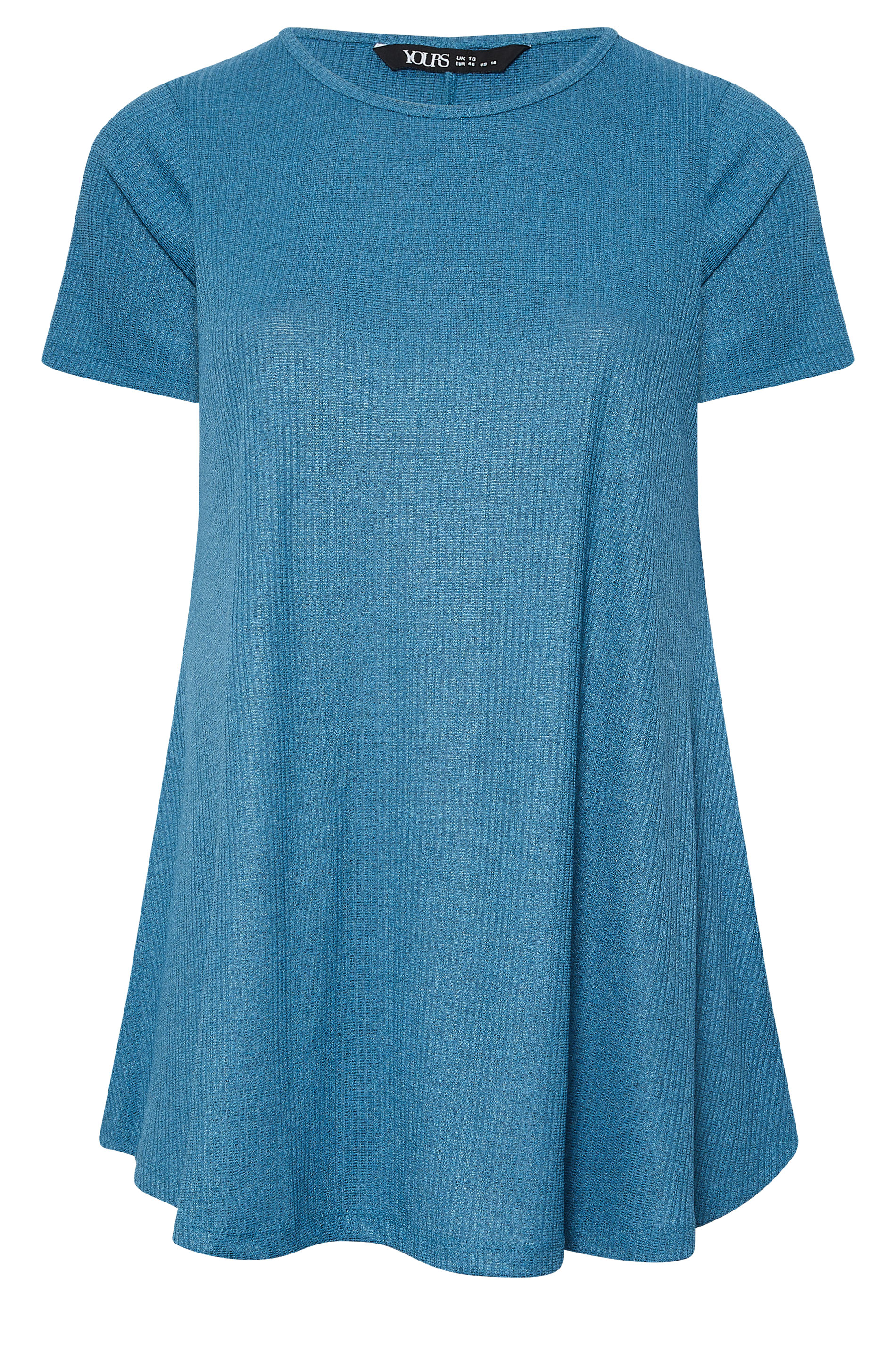 YOURS Plus Size Mid Blue Ribbed Soft Touch T-Shirt | Yours Clothing 5