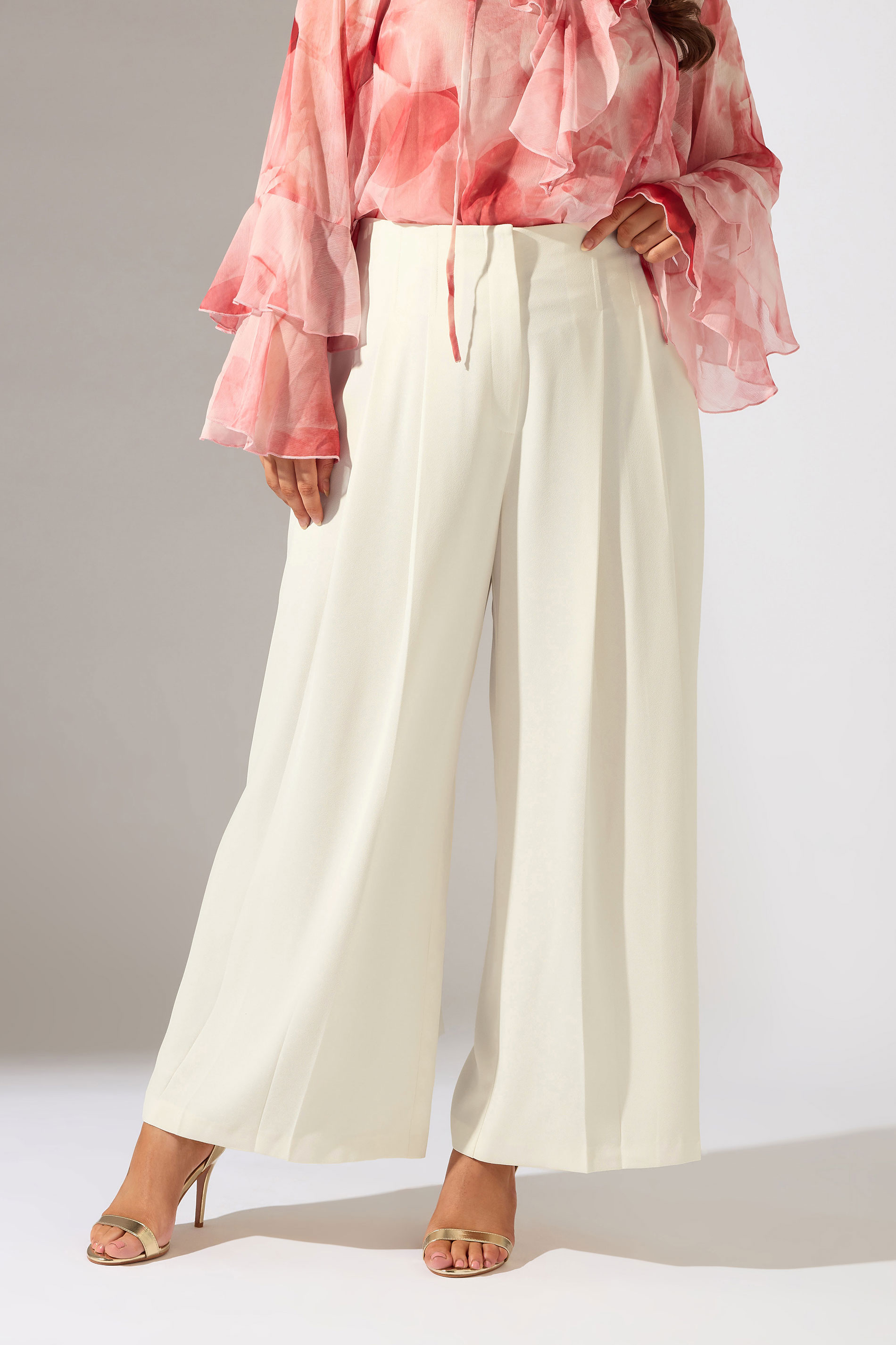 EVANS Plus Size Ivory White Premium Pleat Front Occasion Trousers | Evans 3