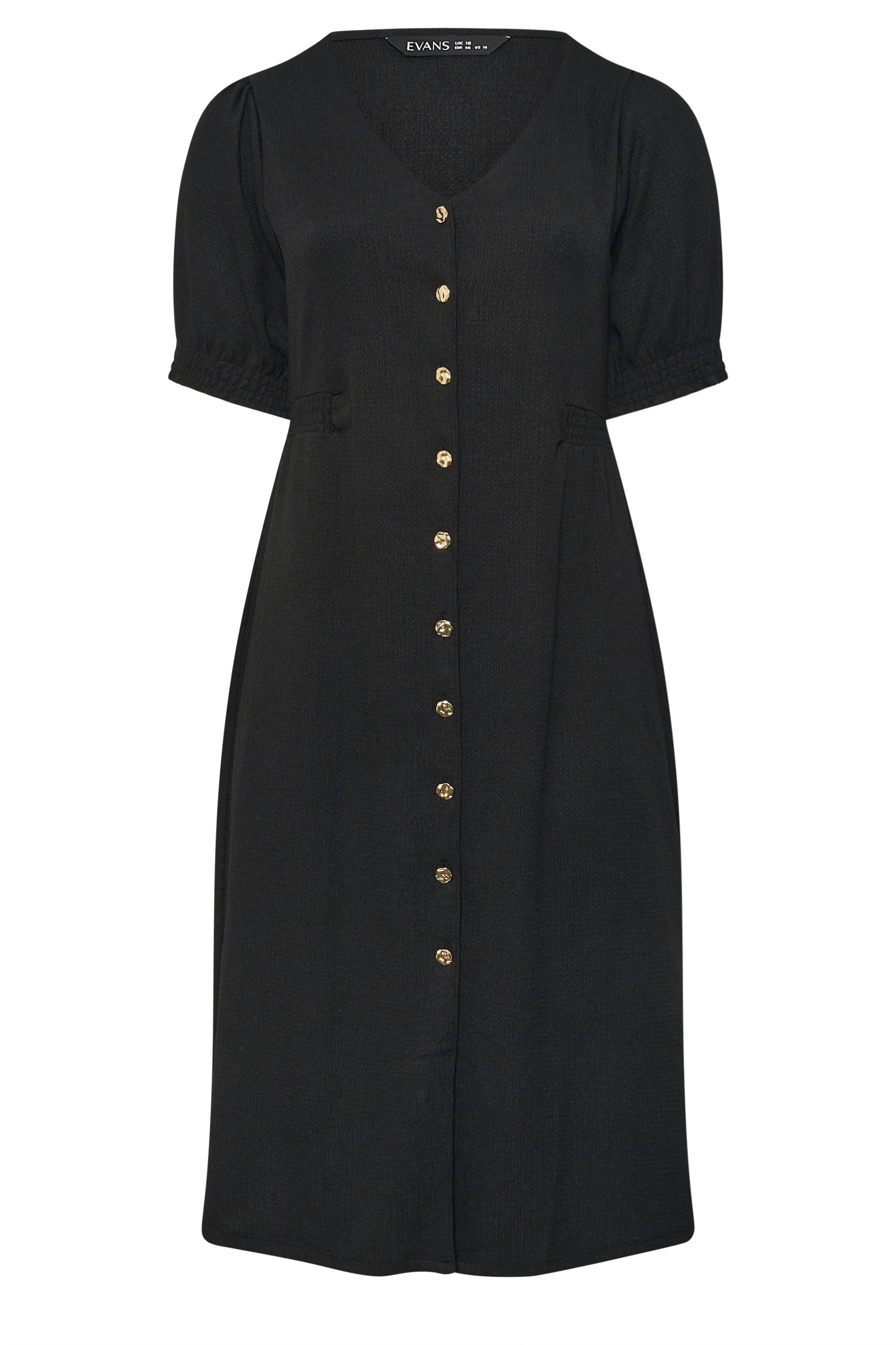 EVANS Curve Black Button Through Midi Dress | Evans 5