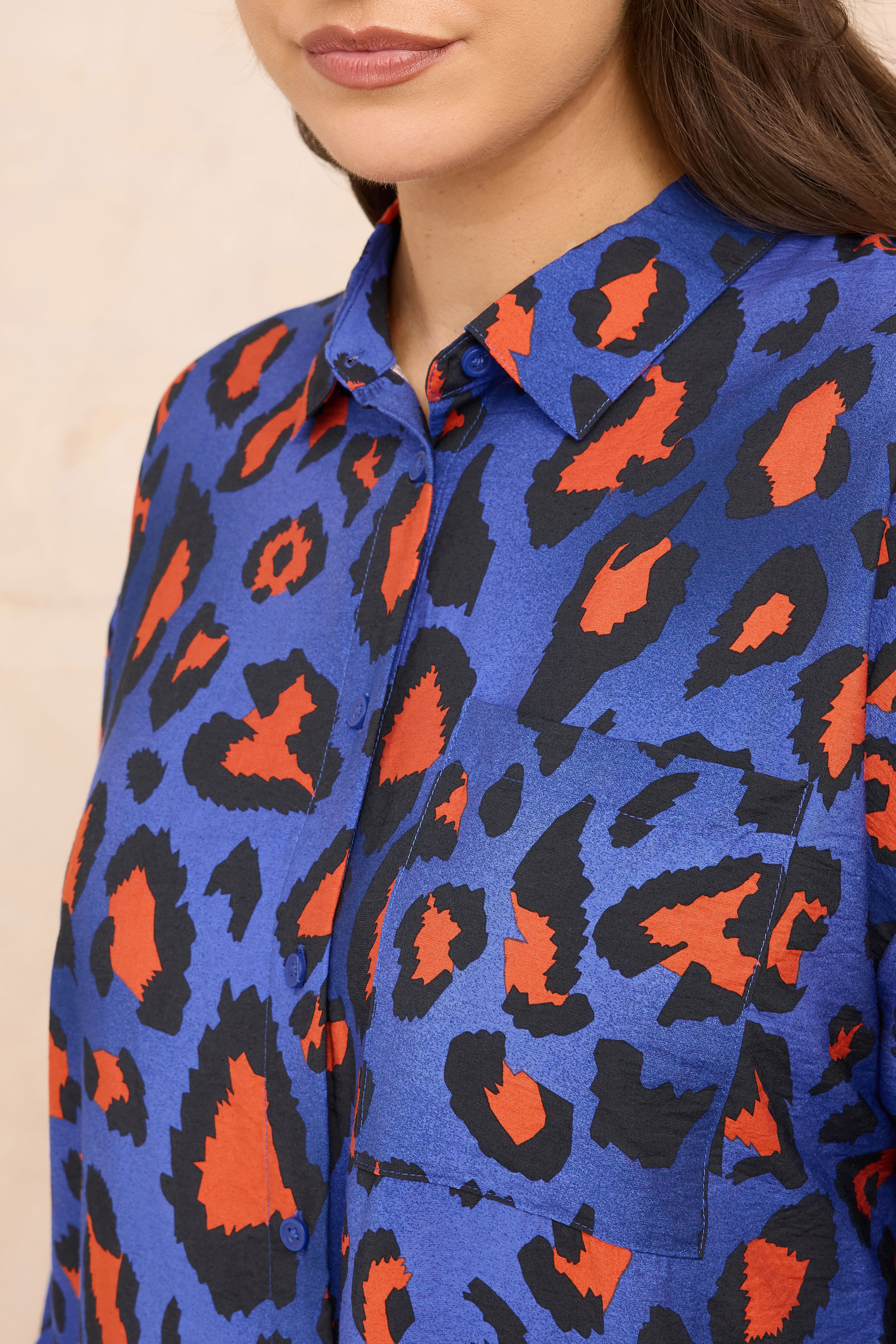EVANS Plus Size Cobalt Blue Leopard Print Oversized Shirt | Evans 4