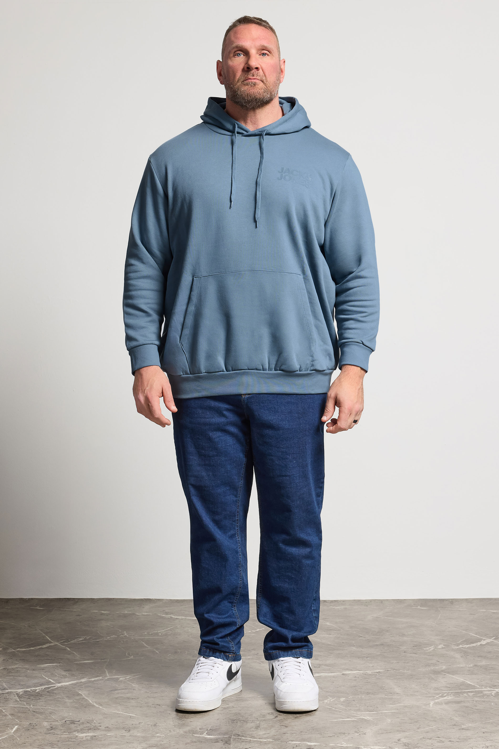JACK & JONES Big & Tall Blue Mirage Printed Hoodie | BadRhino 1