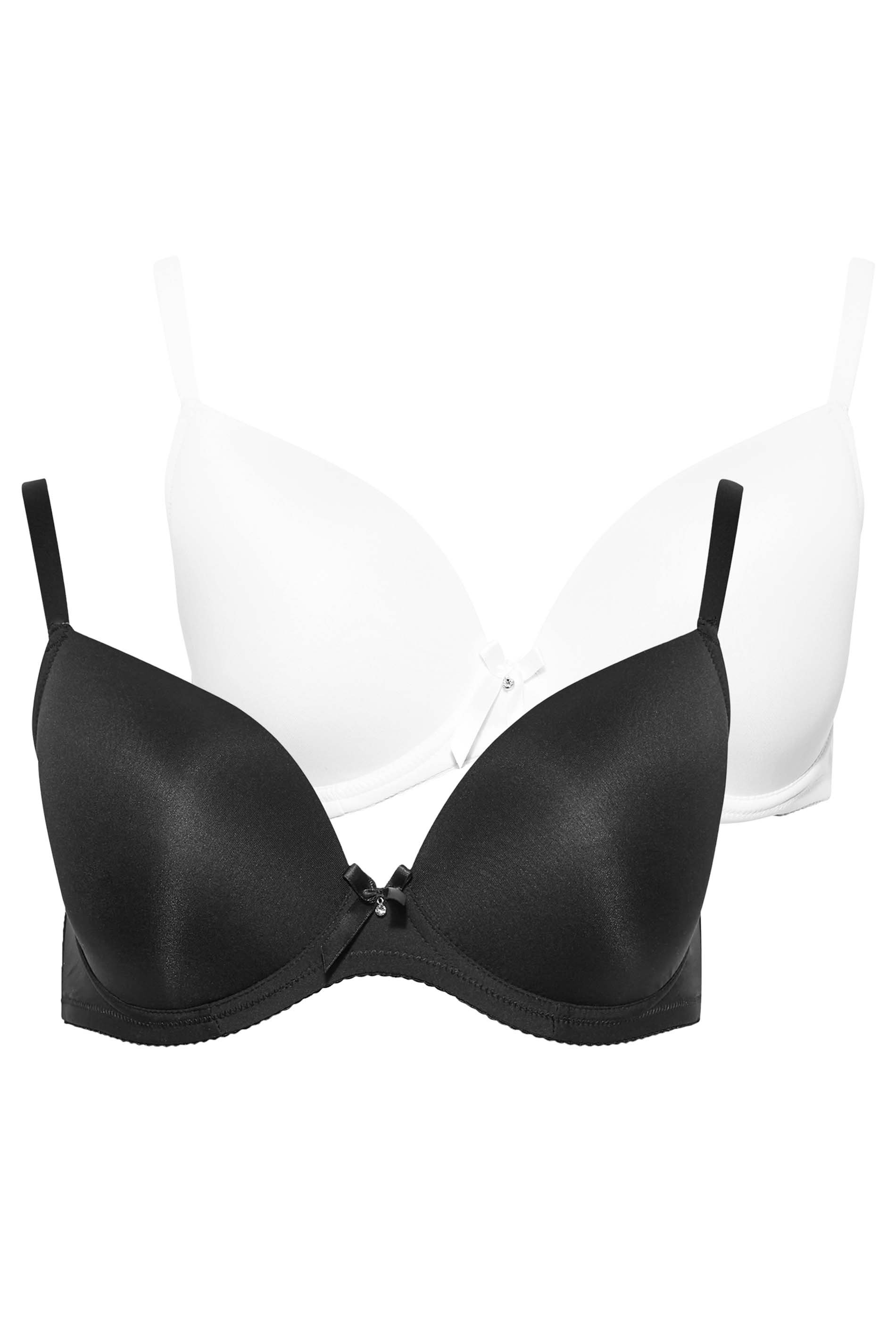 2 PACK Plus Size White & Black Plunge Microfibre Bras | Yours Clothing  3