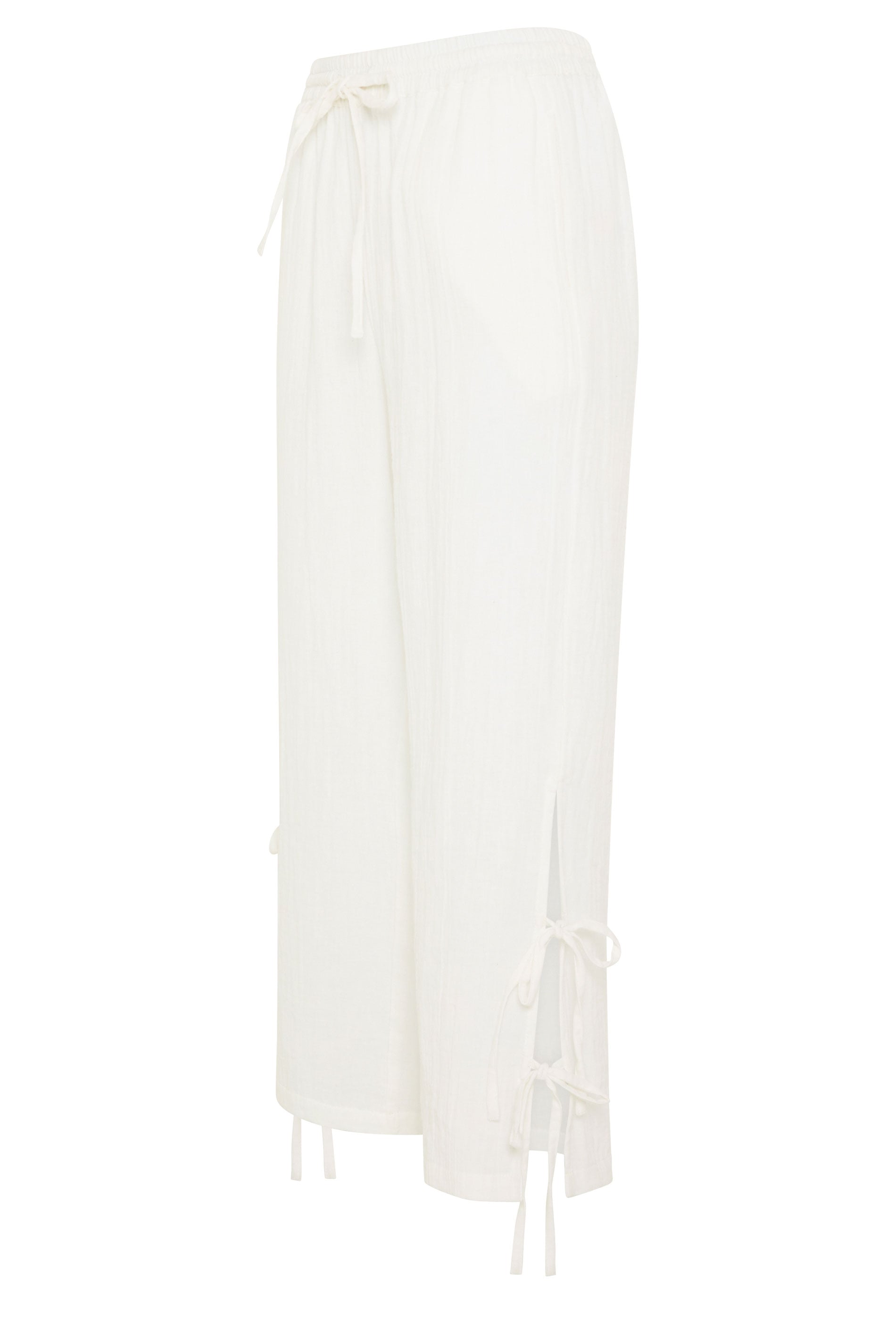 PixieGirl Petite Women's White Tie Detail Cotton Cheesecloth Wide Leg Trousers | PixieGirl 6