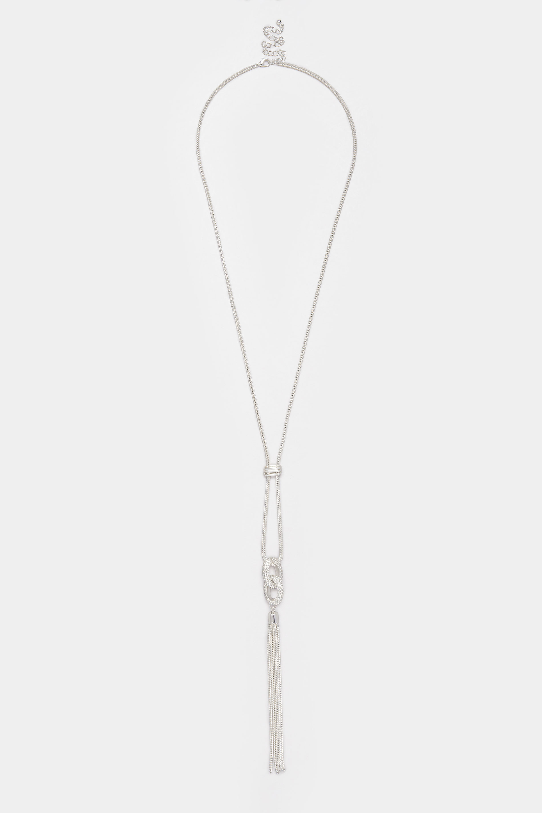 Silver Tone Diamante Link Long Necklace | Yours Clothing 3