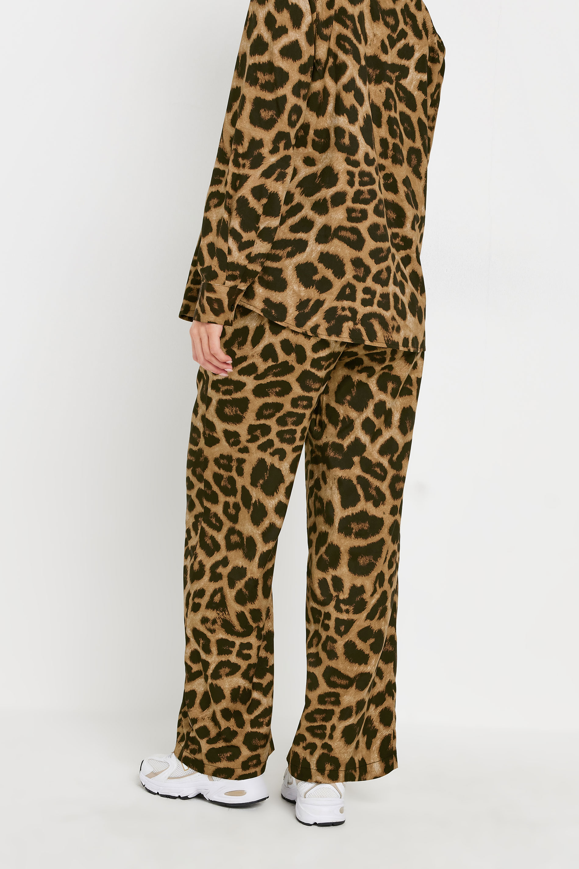 PixieGirl Petite Women's Brown Leopard Print Drawstring Wide Leg Trousers | PixieGirl 2