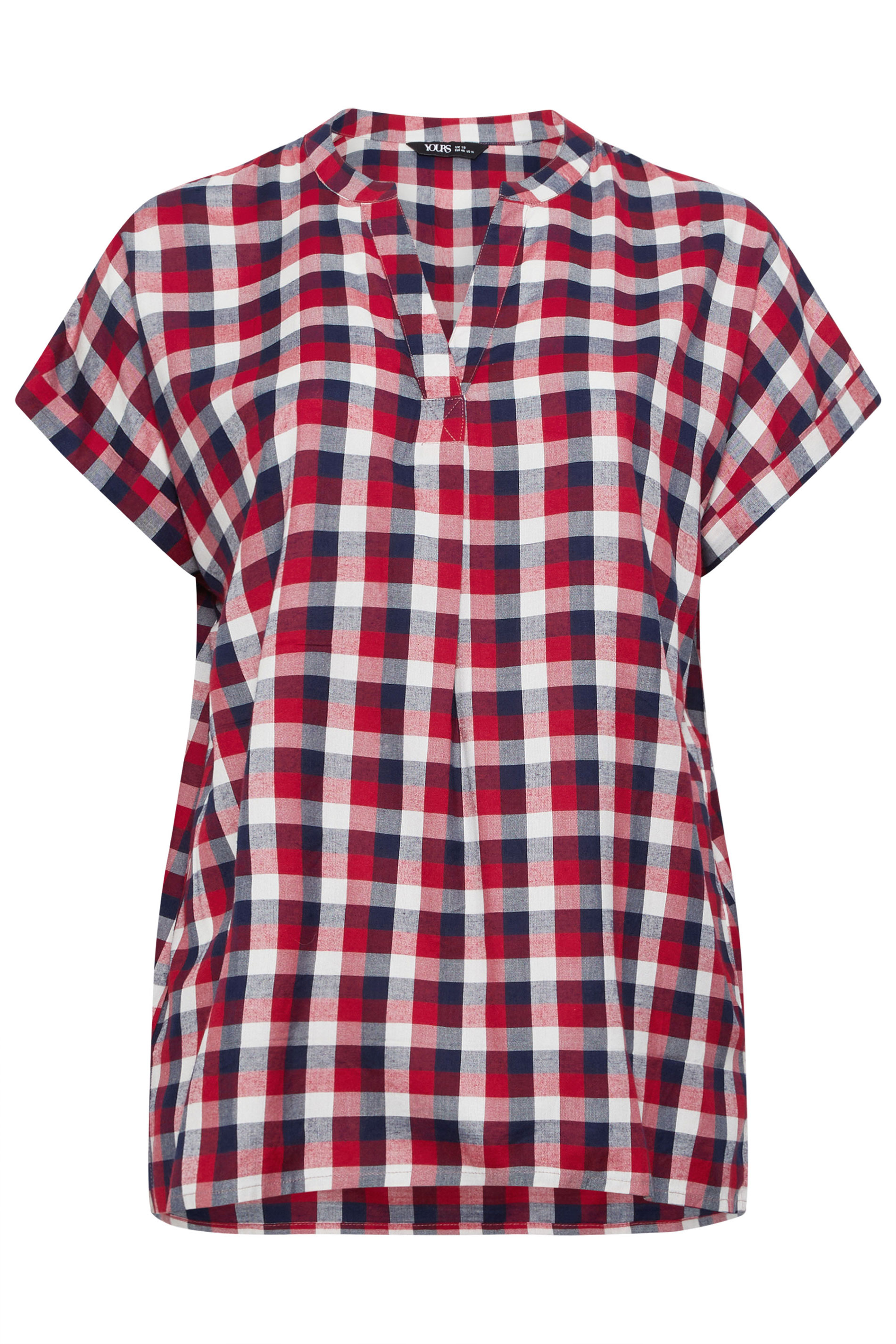 YOURS Plus Size Red Check Overhead Half Placket Shirt | Yours Clothing 5