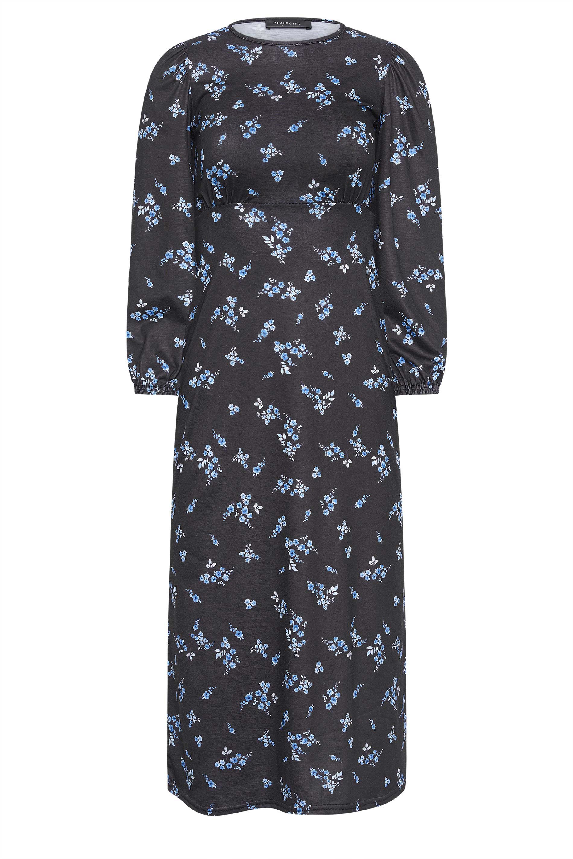 PixieGirl Petite Womens Navy Blue Ditsy Print Midi Dress | PixieGirl  5