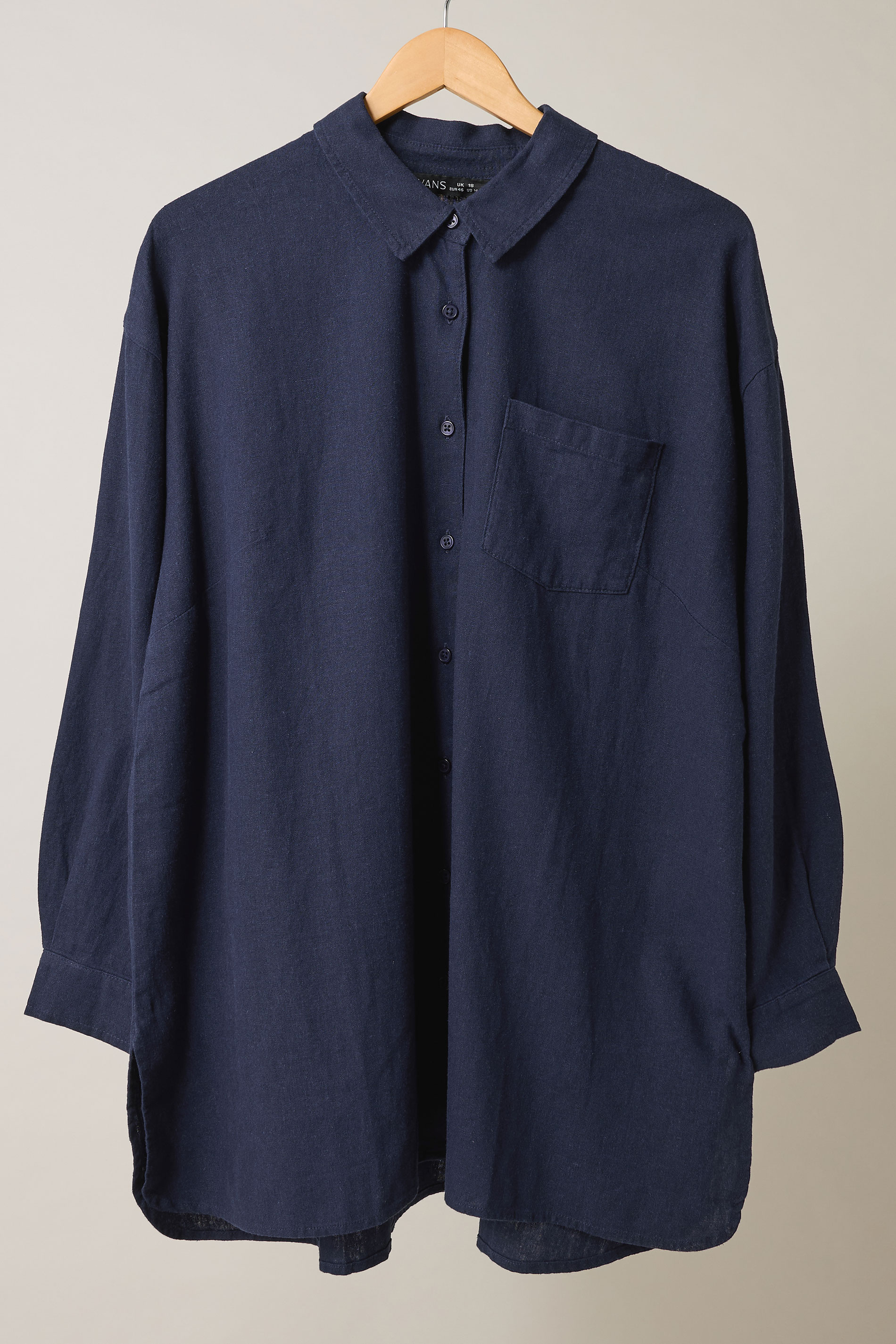 EVANS Plus Size Navy Blue Long Sleeve Premium Linen Shirt | Evans 7