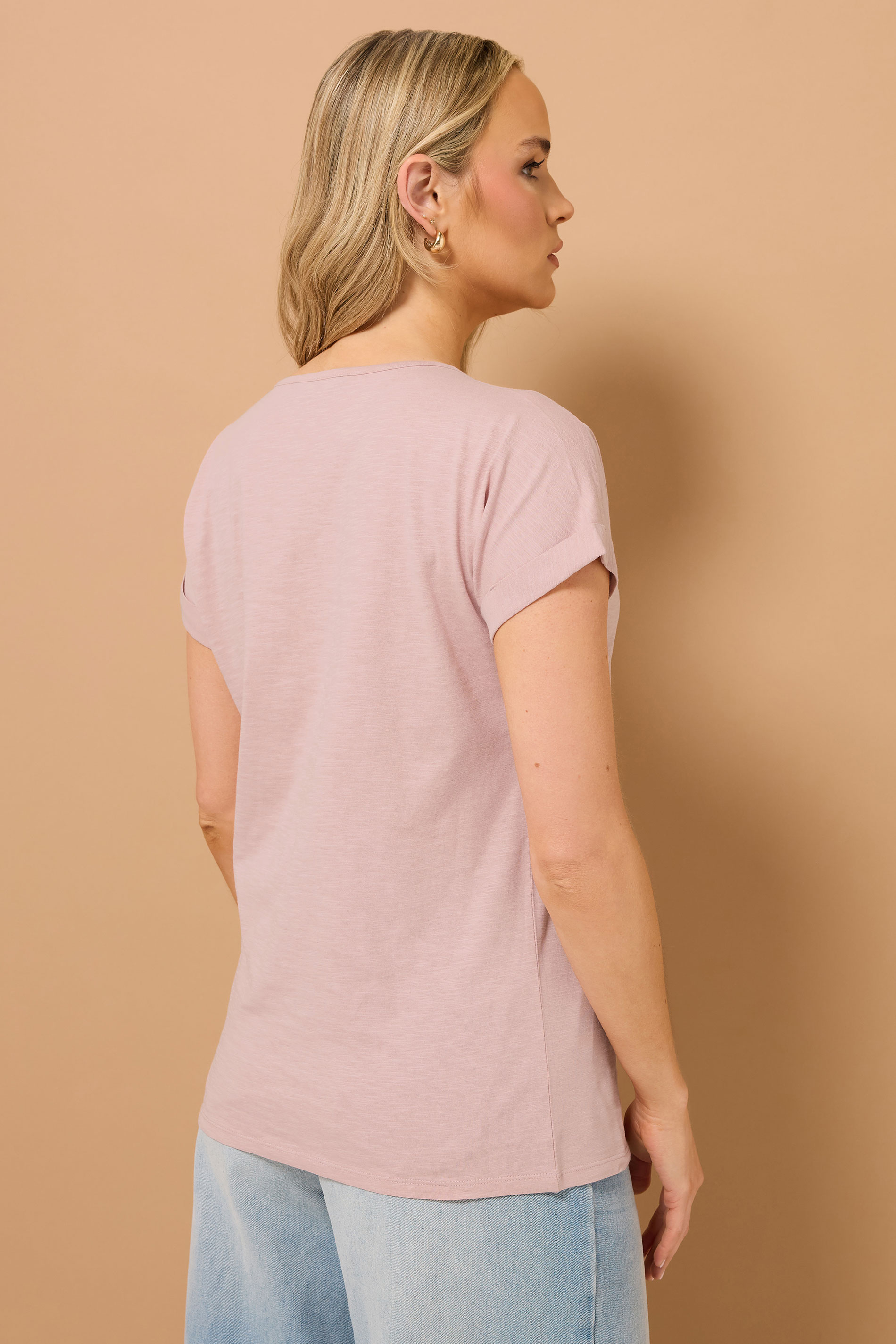 LTS Tall Light Pink Cotton Short Sleeve Henley Top | Long Tall Sally 4