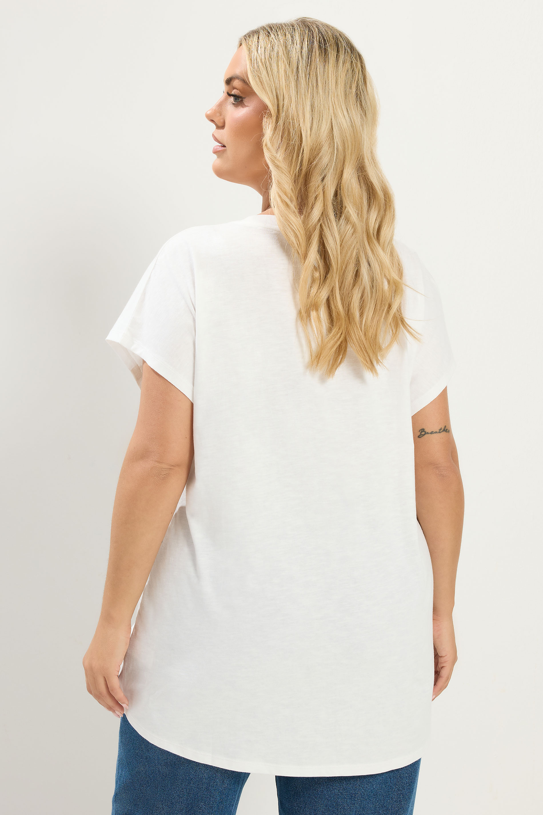 YOURS Plus Size White Stud Grown-On Sleeve T-Shirt | Yours Clothing 2