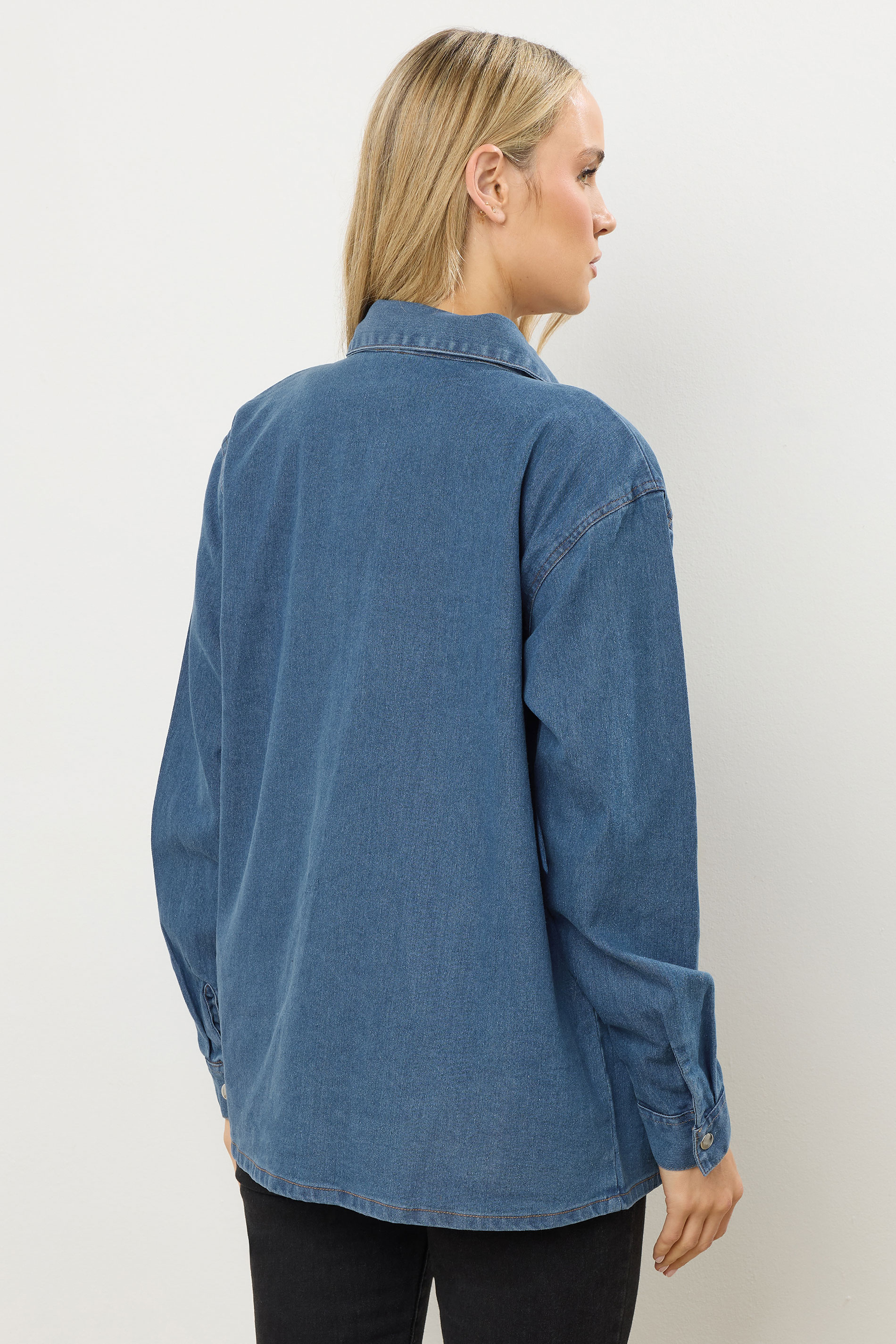 LTS Tall Blue Denim Mid Wash Cotton Shirt | Long Tall Sally 5
