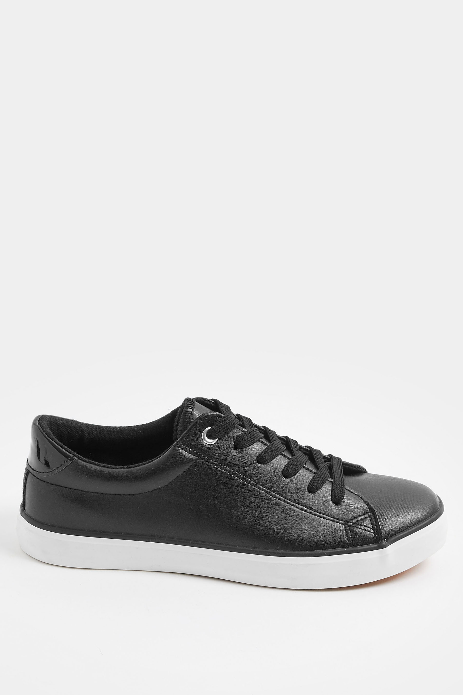 Black Faux Leather Lace Up Trainers In Extra Wide EEE Fit | Yours Clothing 2