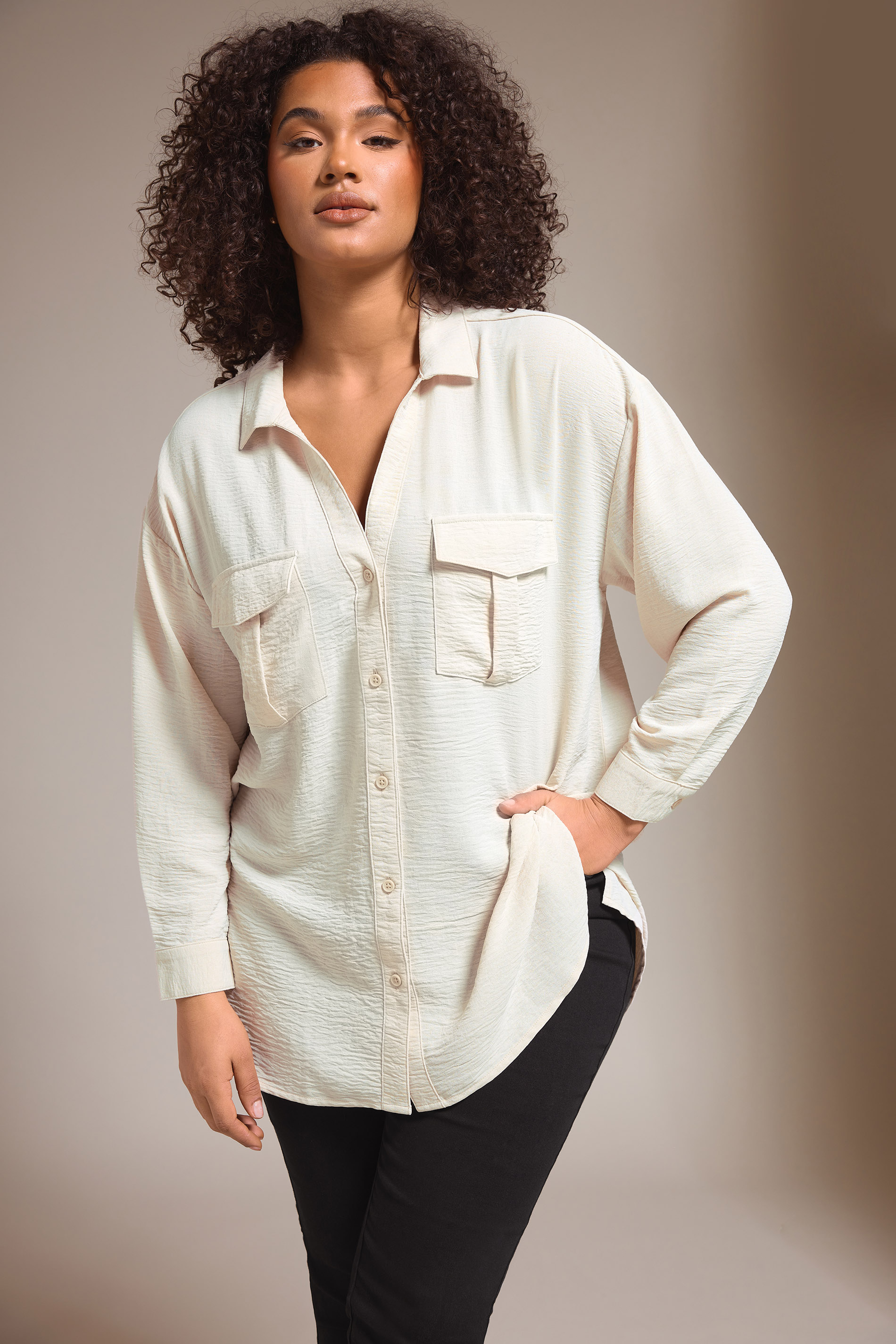 EVANS Plus Size Cream Utility Pocket Shirt | Evans 3