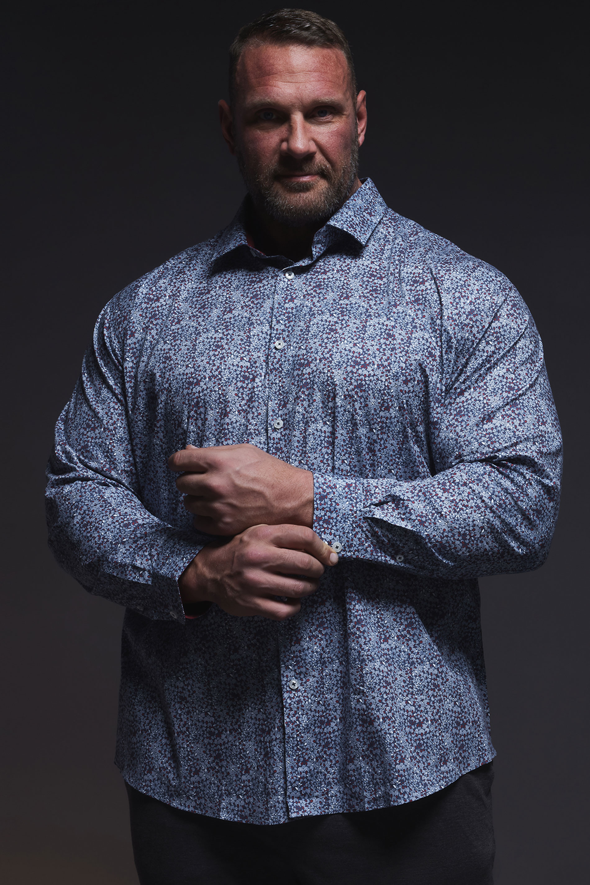 BadRhino Big & Tall Navy Blue & Red Floral Print Formal Shirt | BadRhino 3