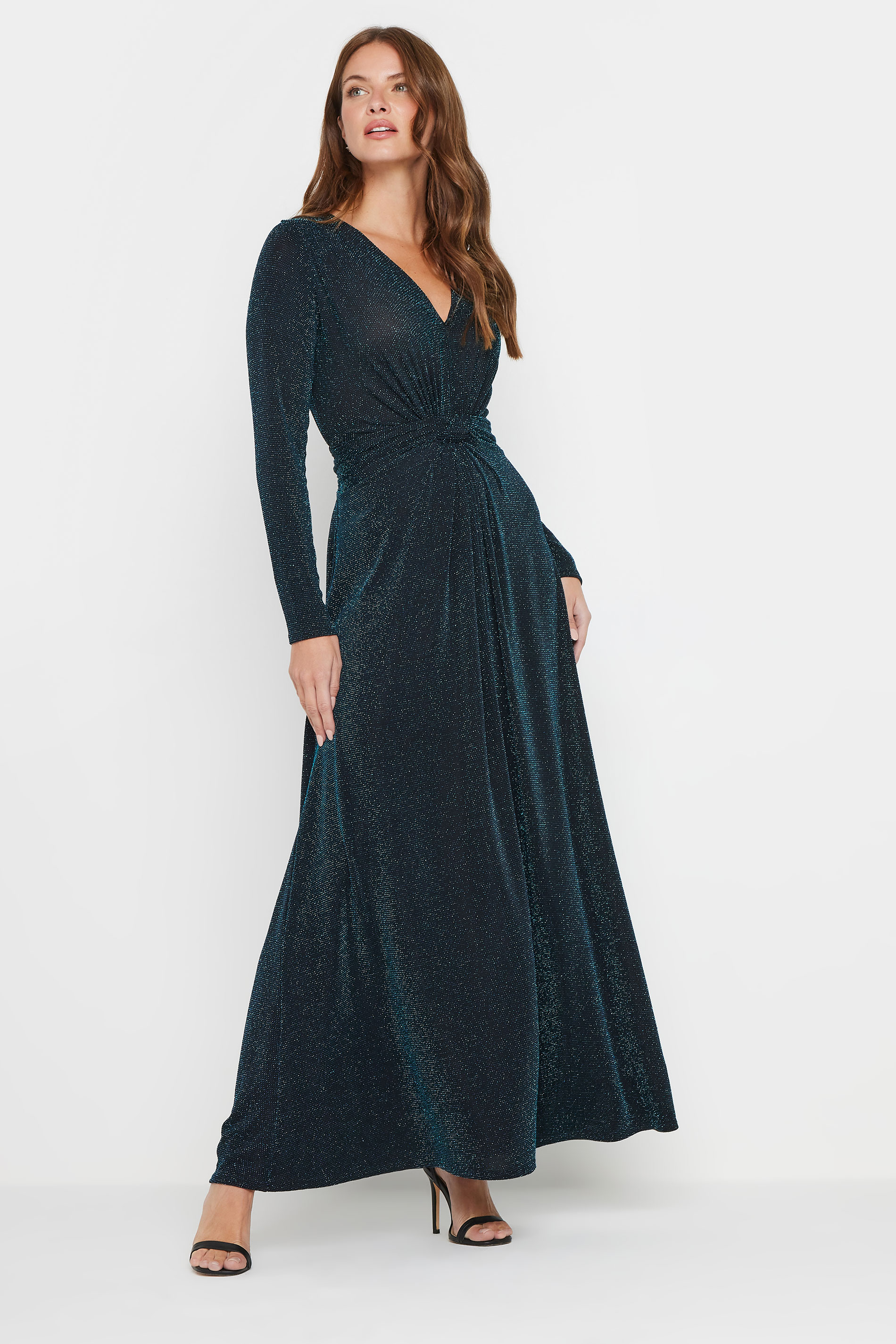 M&Co Black & Teal Knot Front Metallic Maxi Dress | M&Co 3