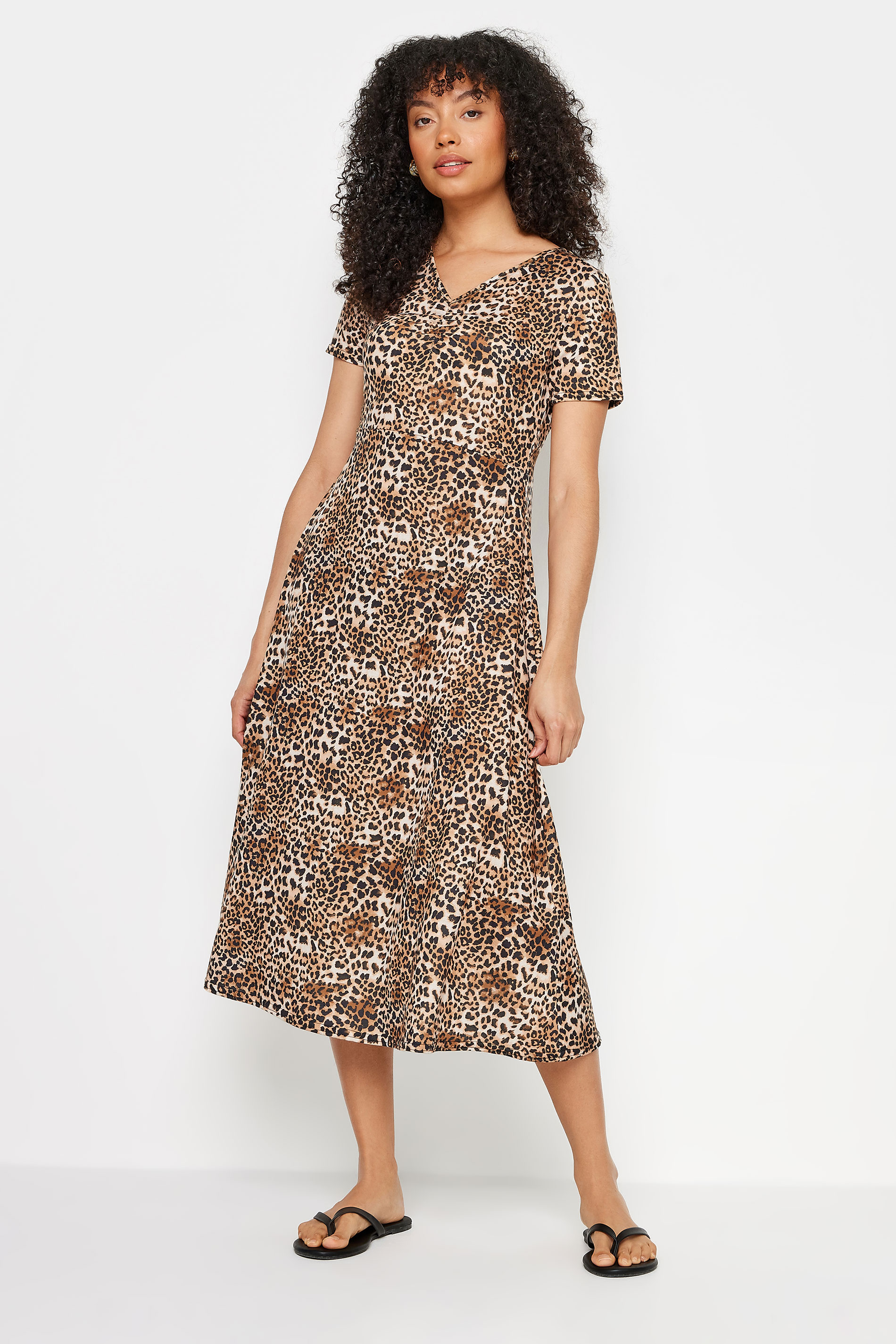 M&Co Brown Leopard Print V-Neck Dress | M&Co 2